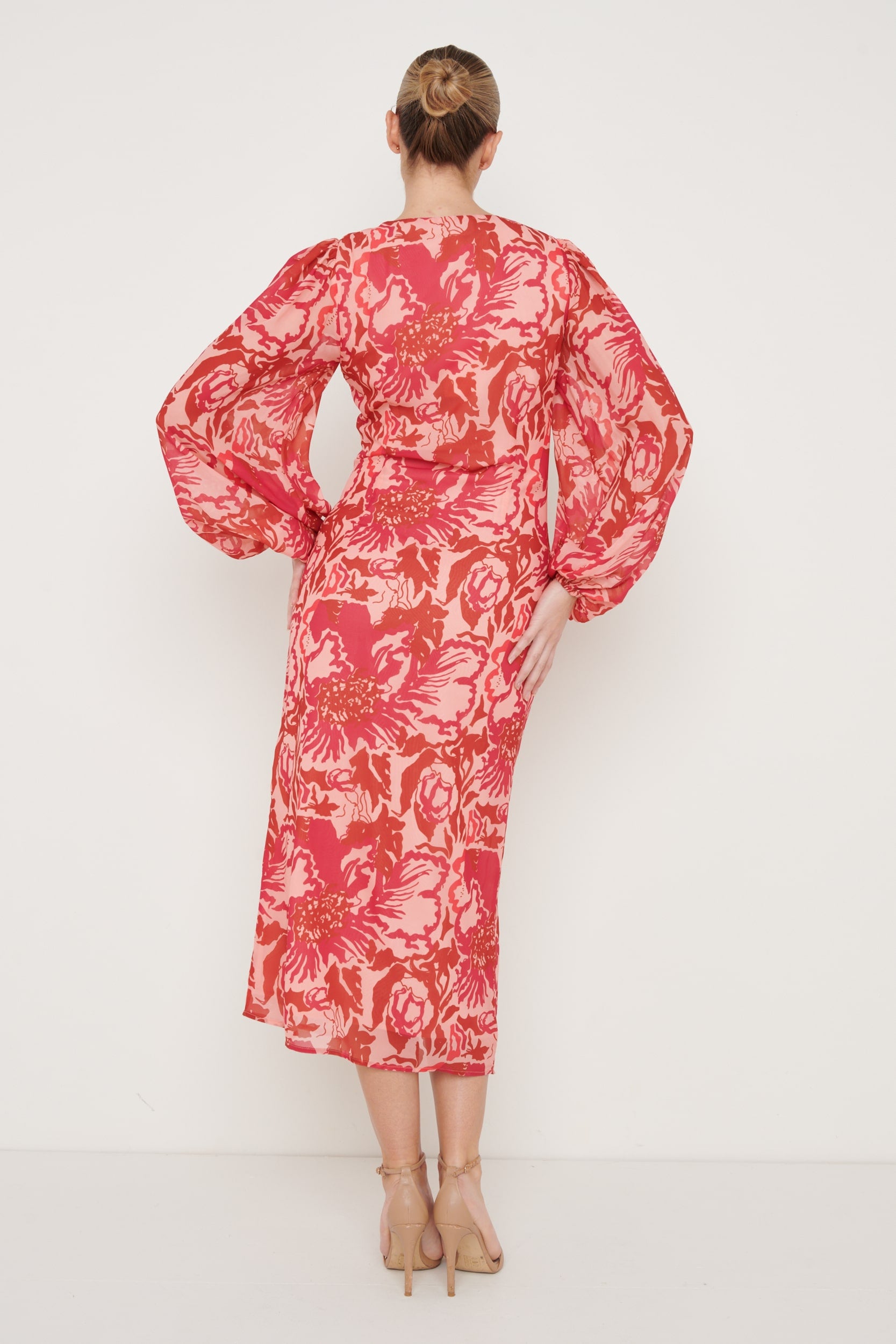 Robe Naya Midaxi - Floral rose et rouge