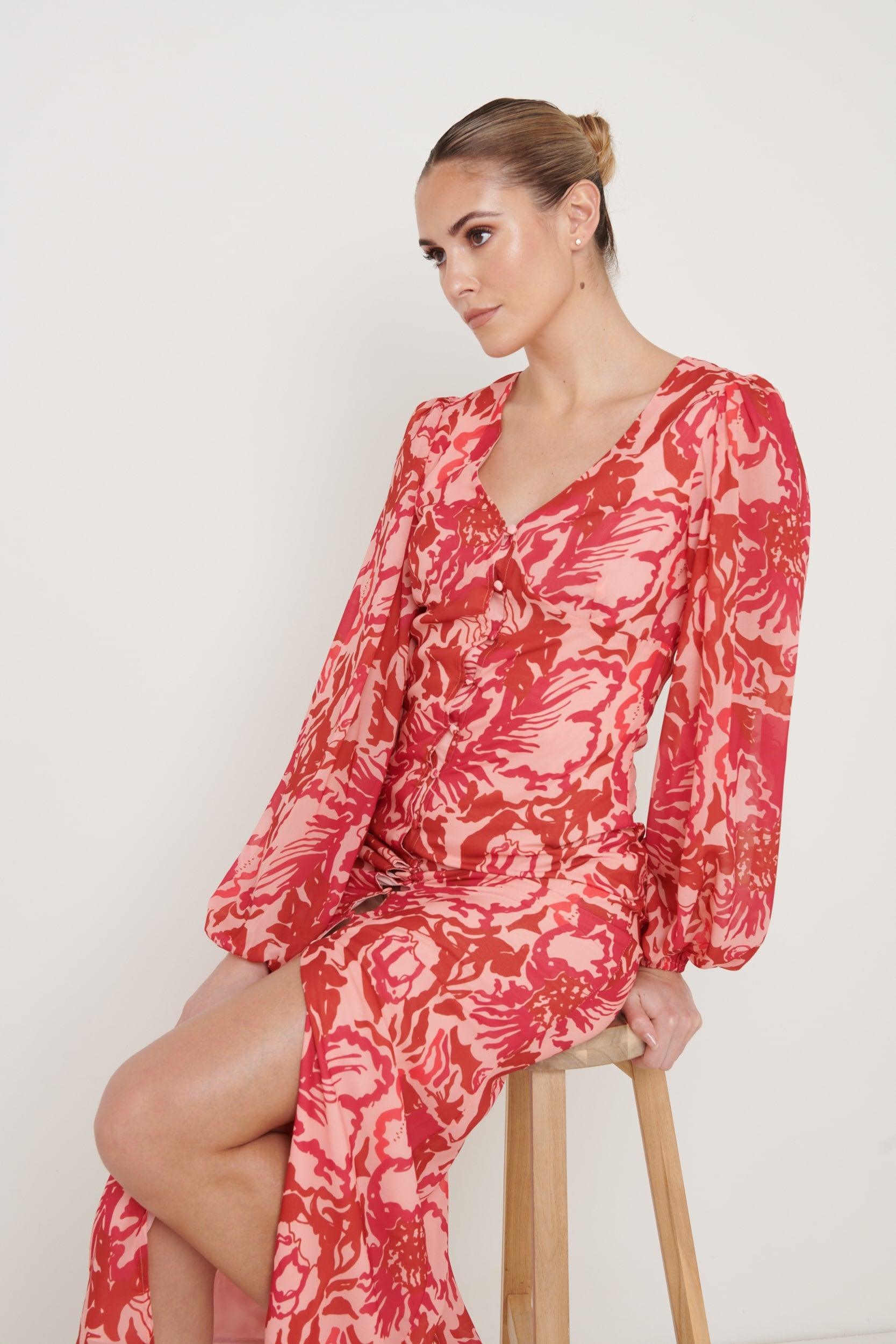 Naya Midaxi Dress - Pink and Red Floral