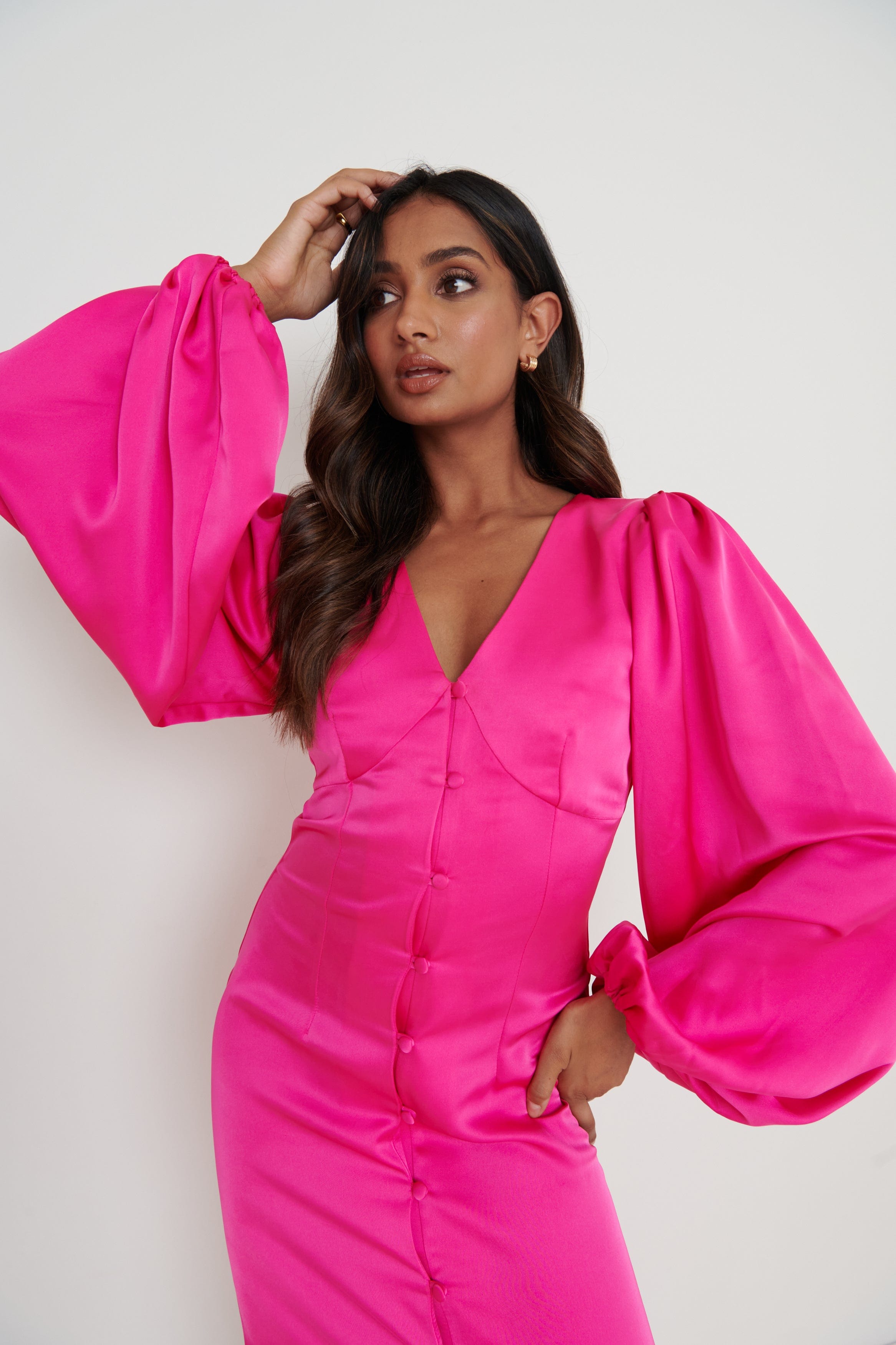 Naya Satin Midaxi Dress - Pink