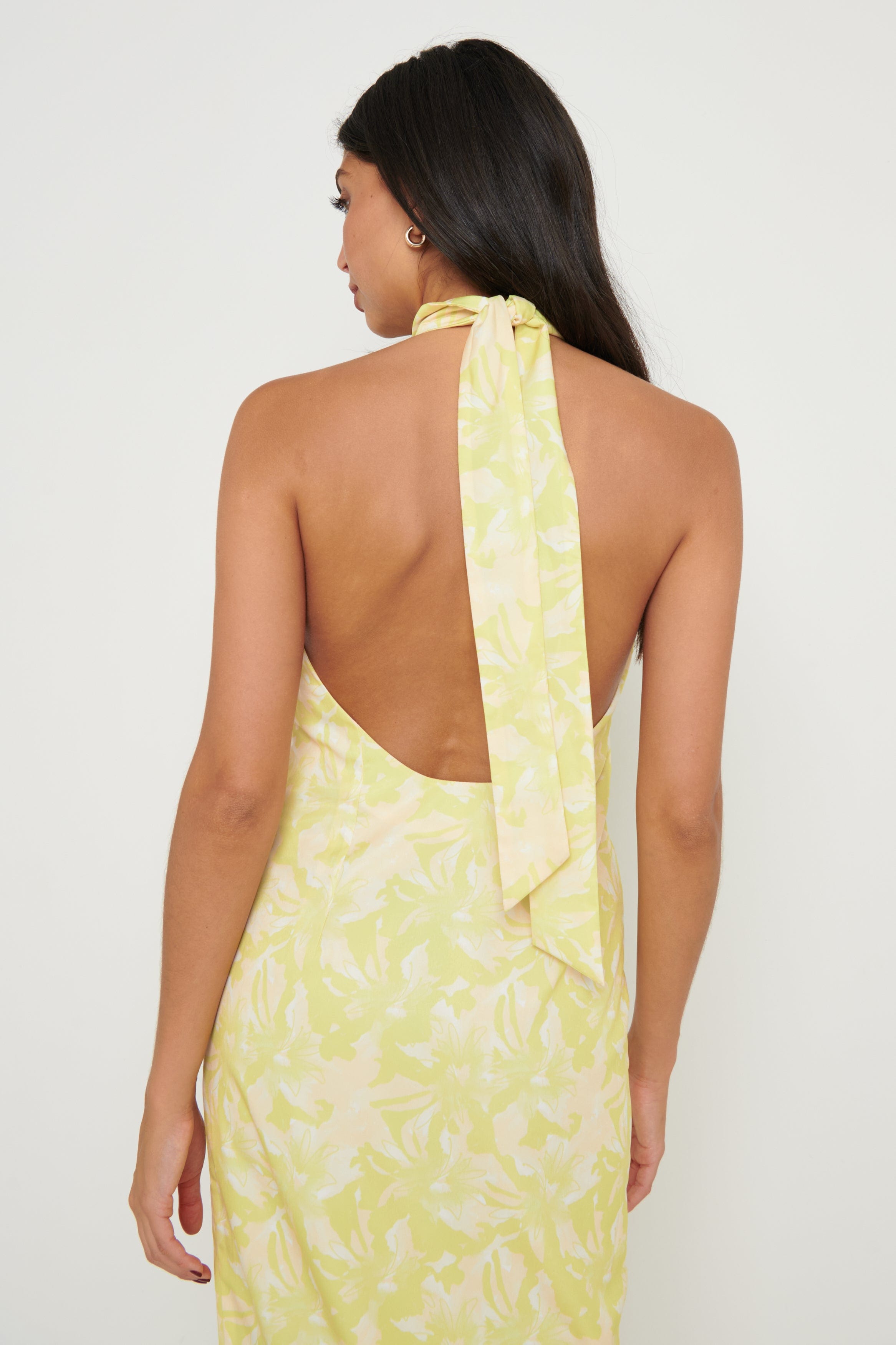 Odelle Backless Halter Tie Dress - Chartreuse Floral – Pretty Lavish