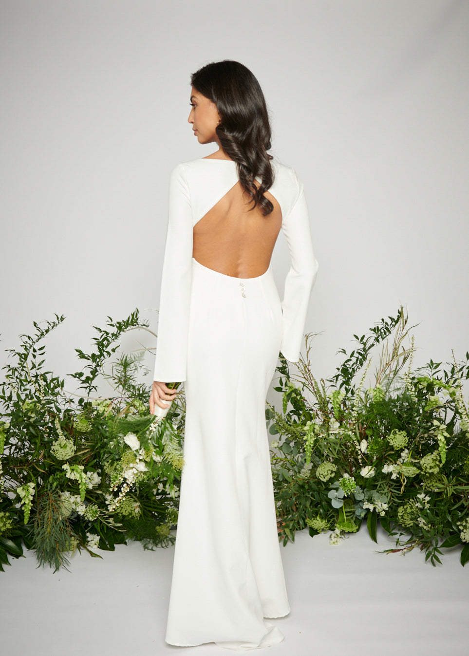 Olivia Backless Maxi Dress - White Crepe