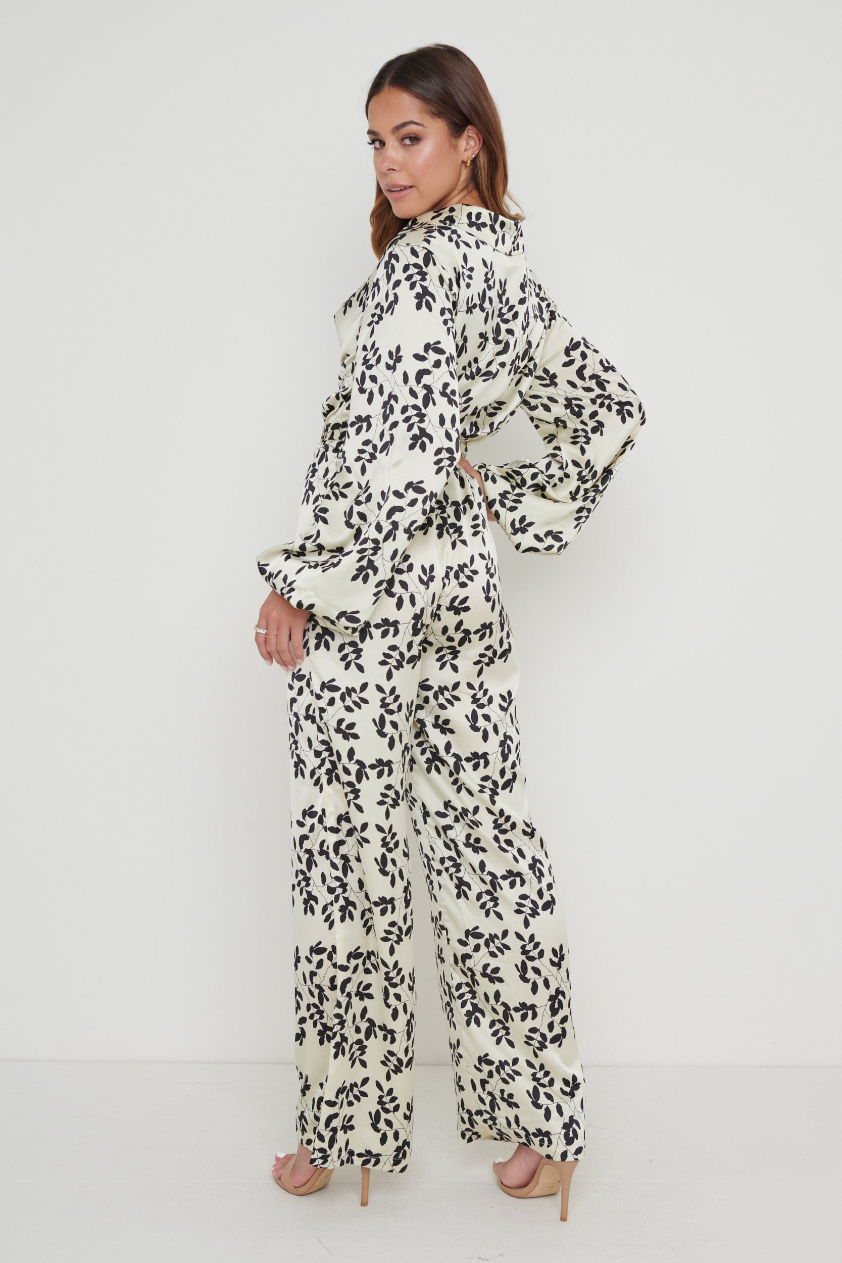 Orla Printed Cowl Neck Jumpsuit - Monochrome Floral