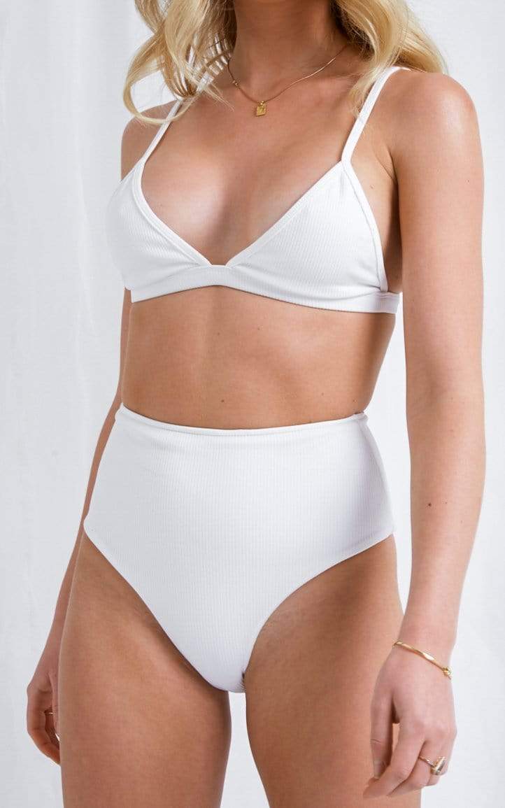 Leola High Waisted Bikini Bottoms - White, Swimwear - Pretty Lavish (2078847172701)
