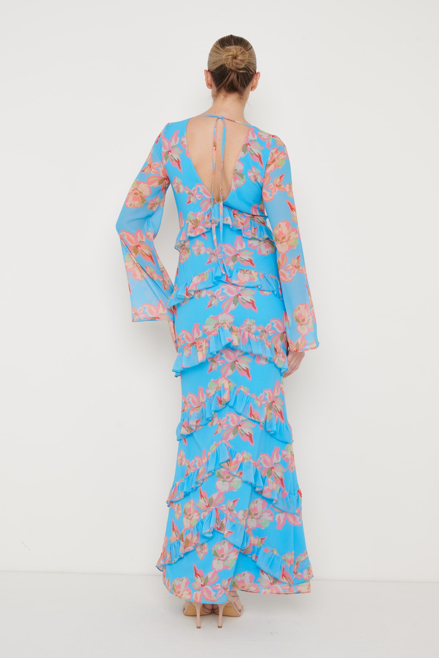 Paige Ruffle Maxi Dress - Blue Floral