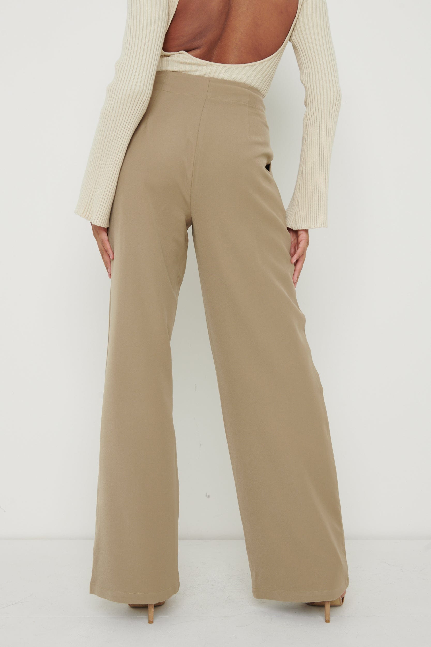 Parker High Waisted Box Pleat Trouser - Taupe