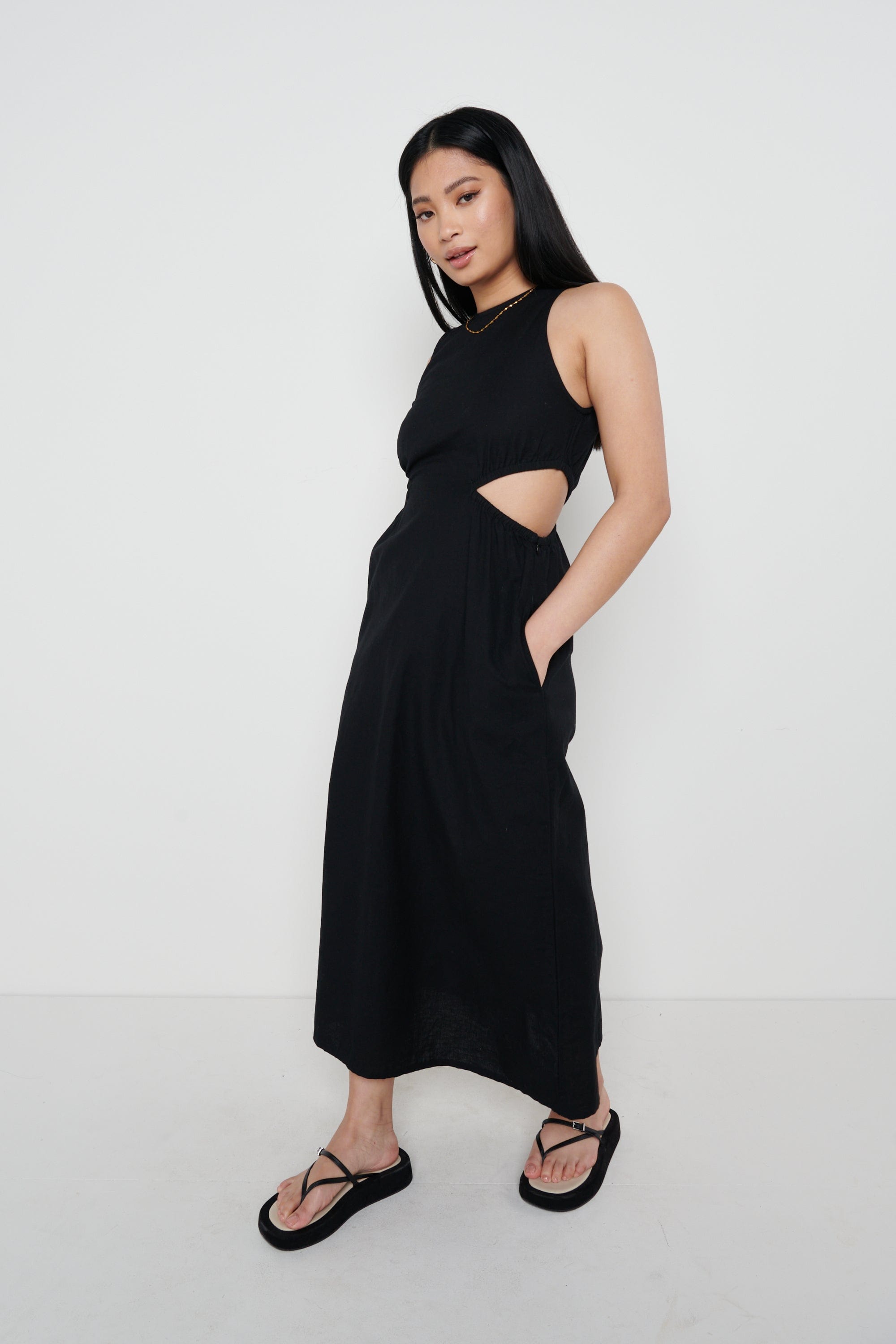 Pascale Cut Out Midaxi Dress - Black