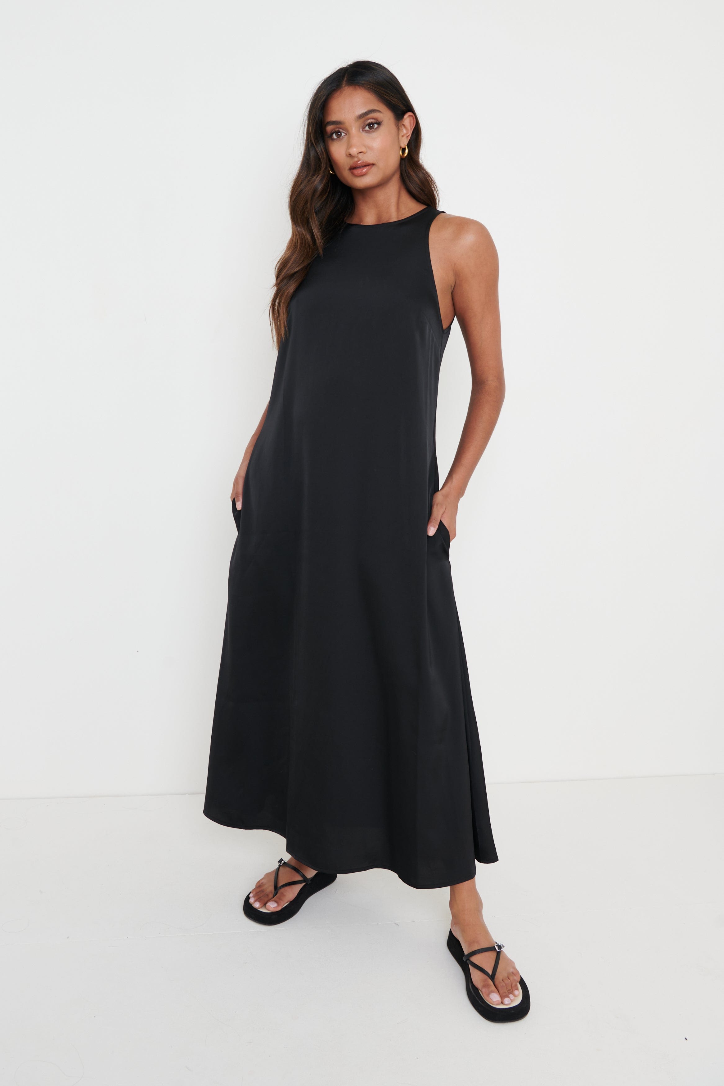Pascale Satin Day Dress - Black – Pretty Lavish