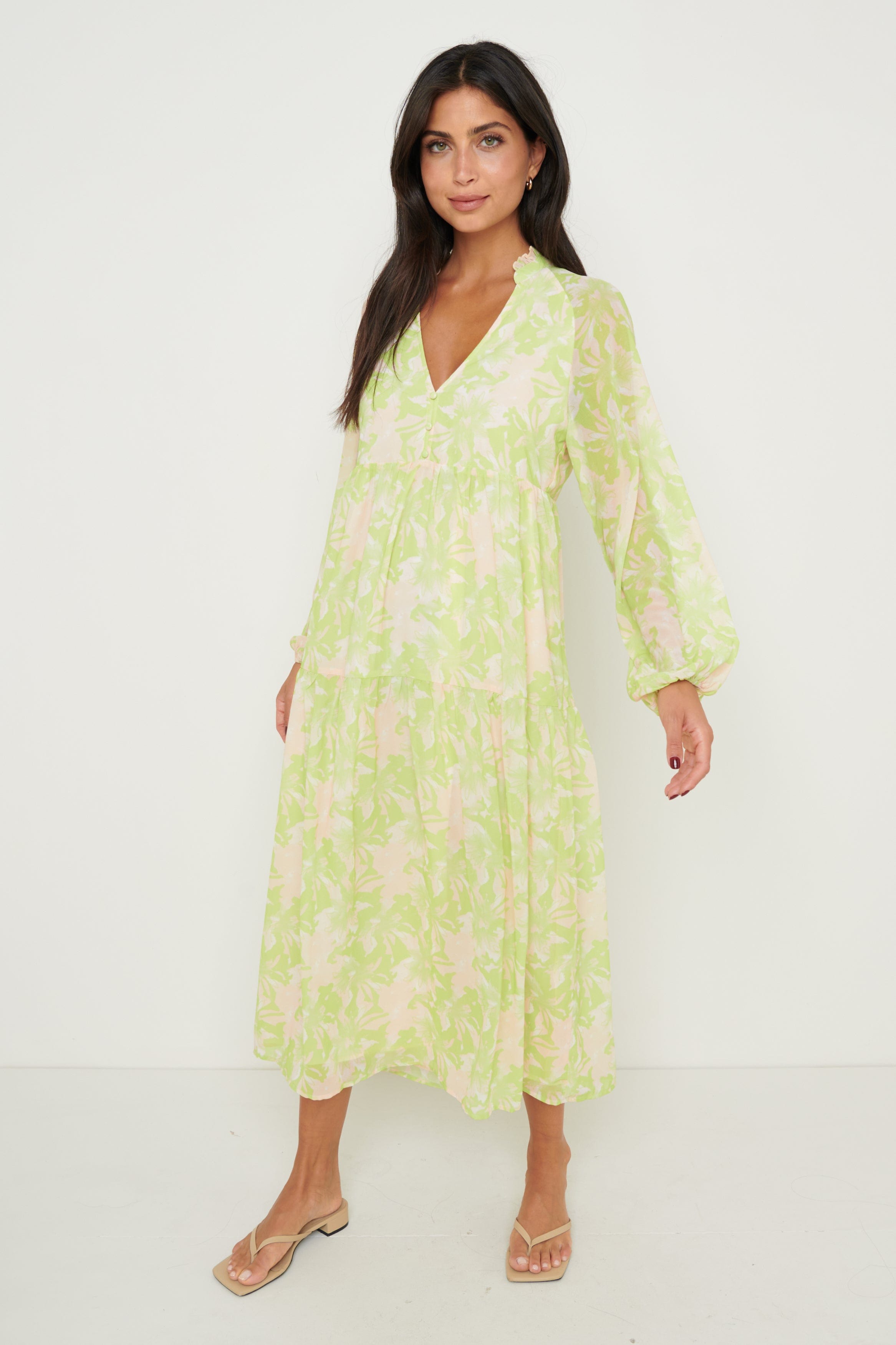 Robe Petunia Trapeze Midaxi - Chartreuse Floral