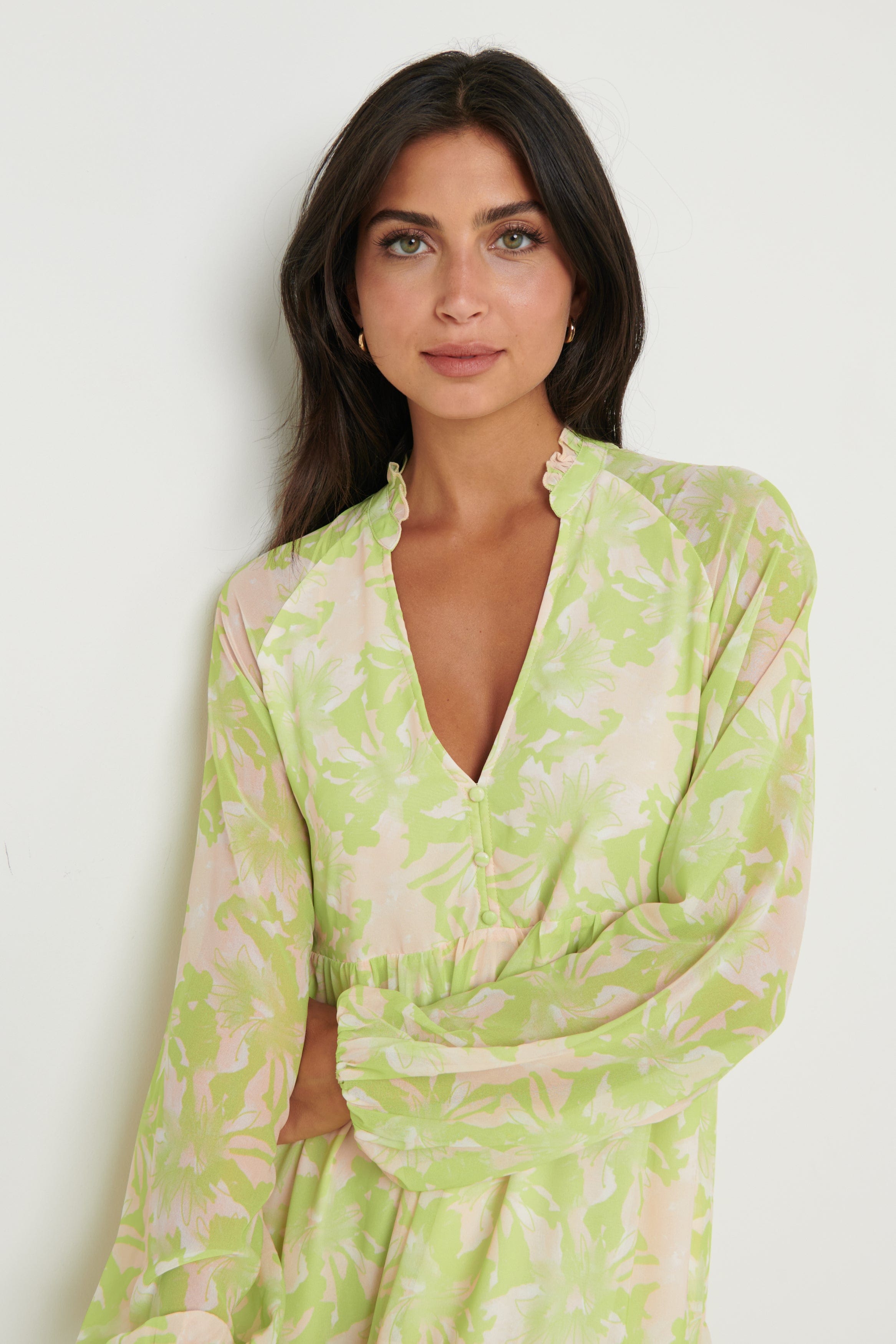Robe Petunia Trapeze Midaxi - Chartreuse Floral