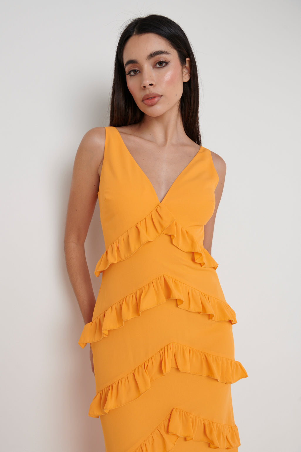 Piper V-neck Ruffle Maxi Dress Tangerine