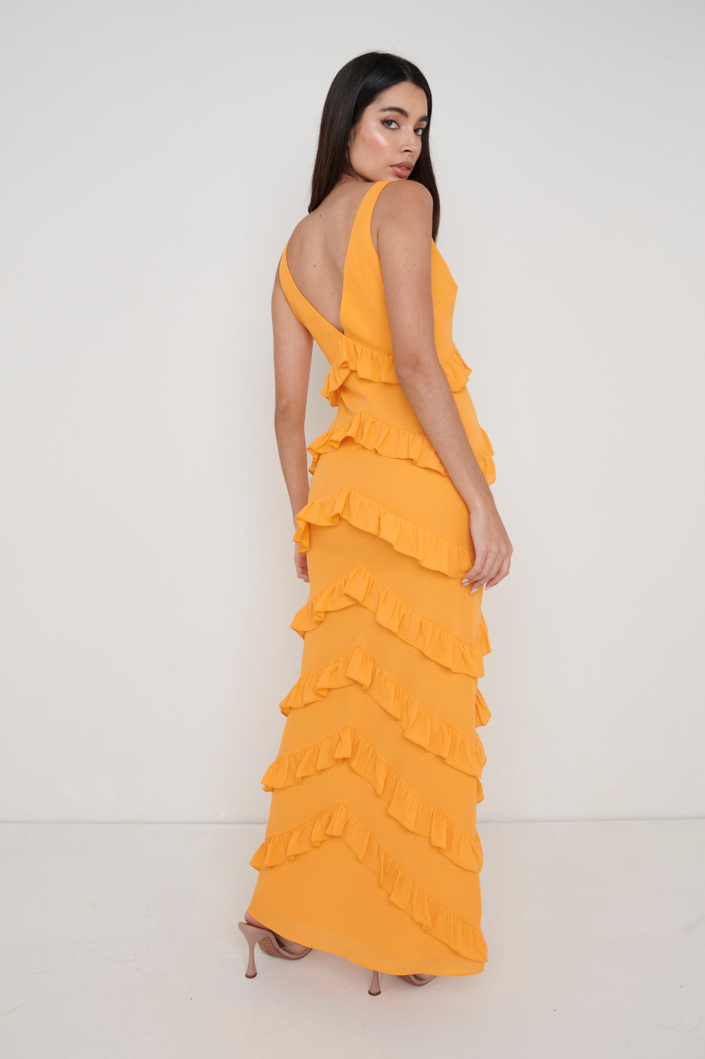 Piper V-neck Ruffle Maxi Dress Tangerine