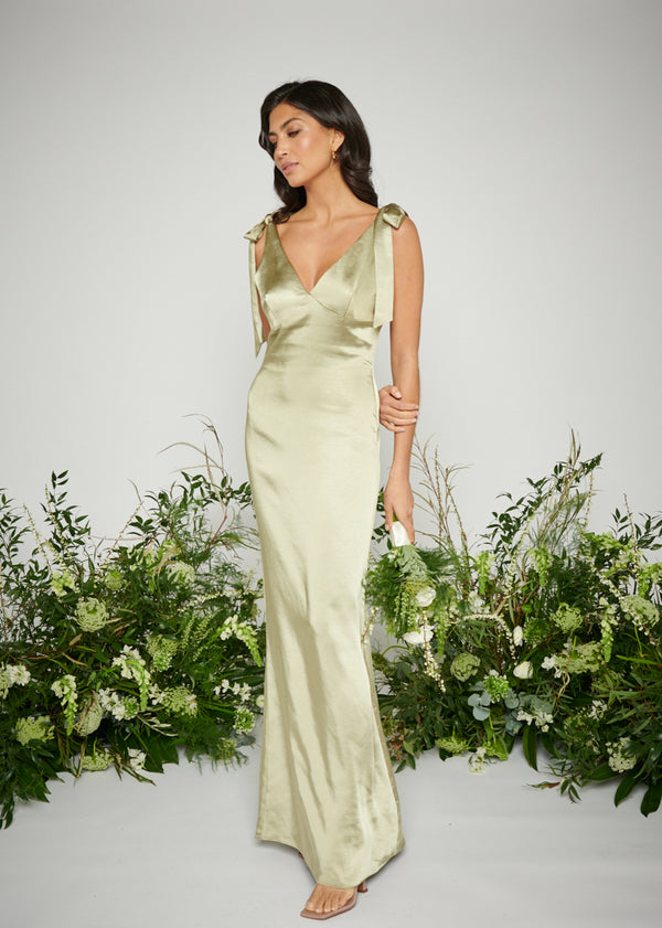 Piper Tie Maxi Bridesmaid Dress - Matte Olive – Pretty Lavish