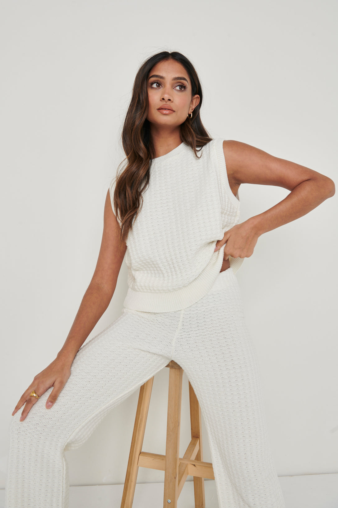 Quinn Crochet Knit Top - White