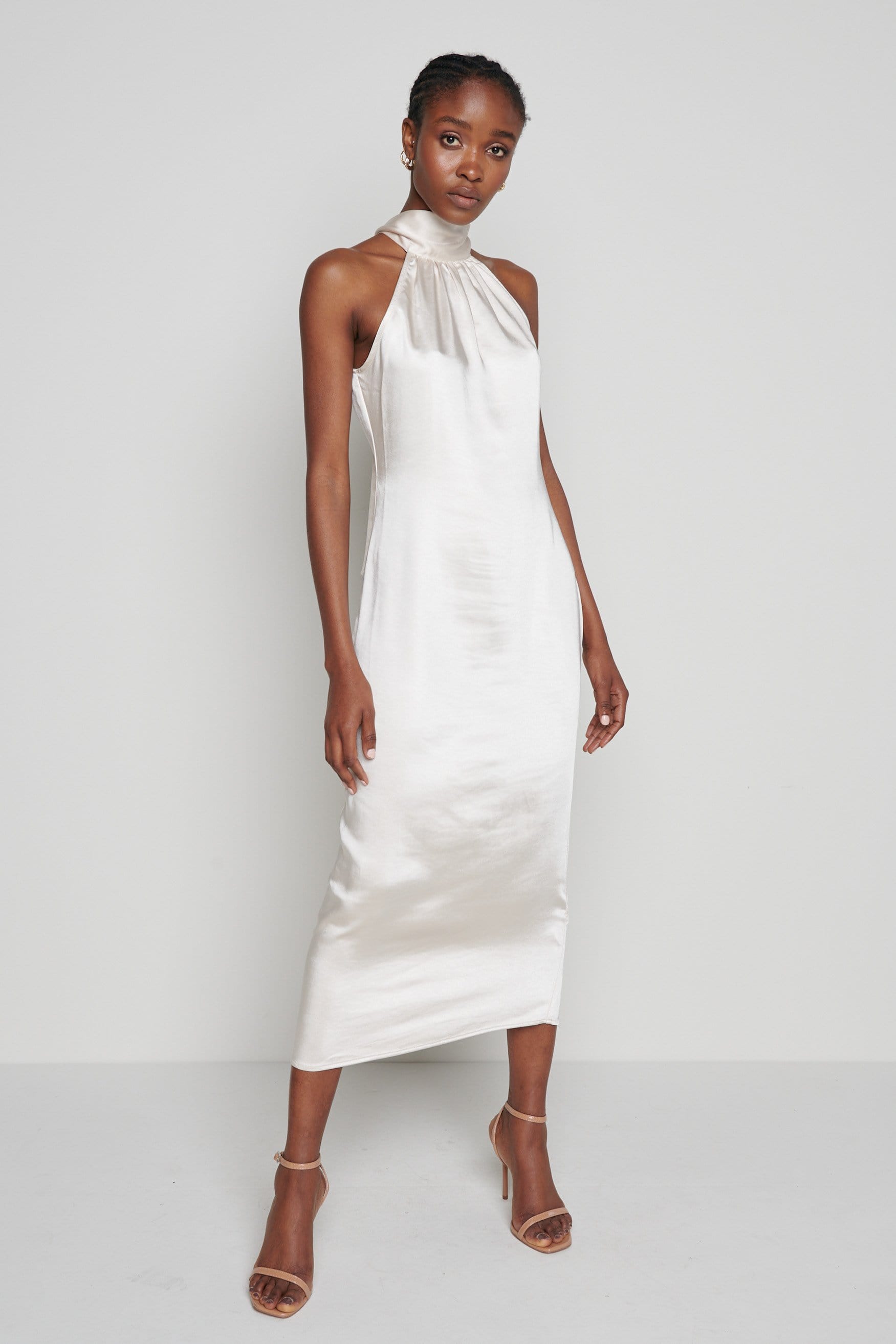 Raleigh Halter neck Tie Dress- Champagne