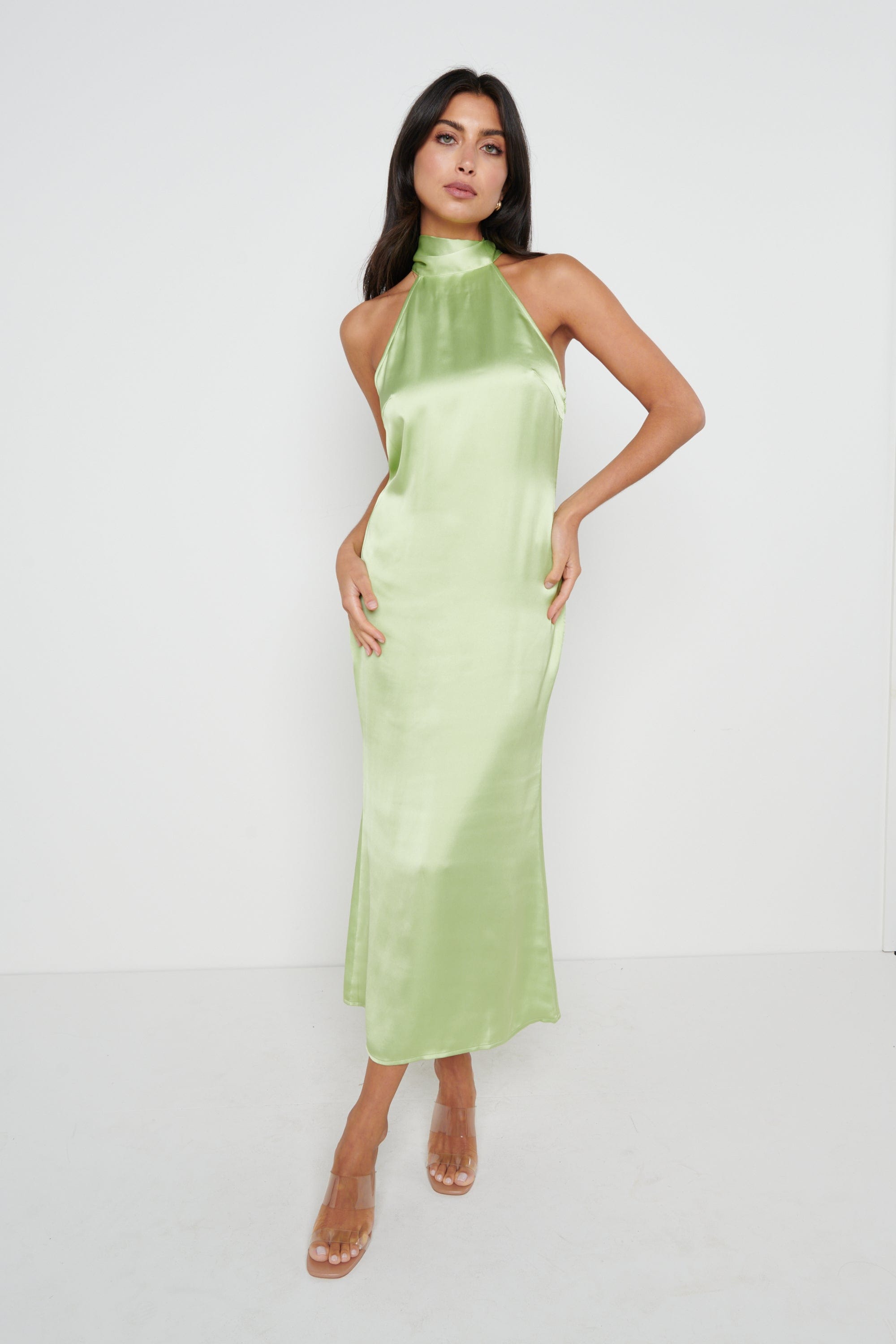 Raleigh Halter Neck Tie Dress - Green – Pretty Lavish