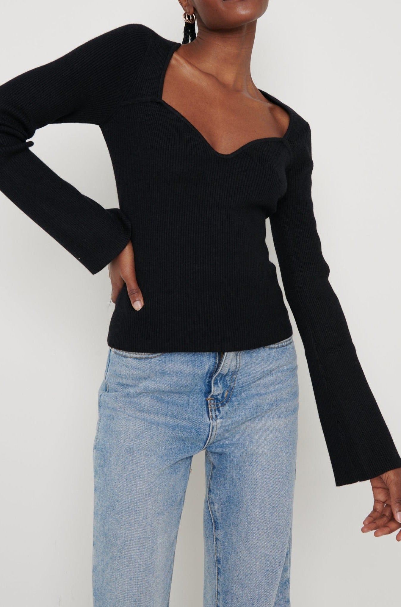 Rea Sweetheart Knit Top - Black – Pretty Lavish