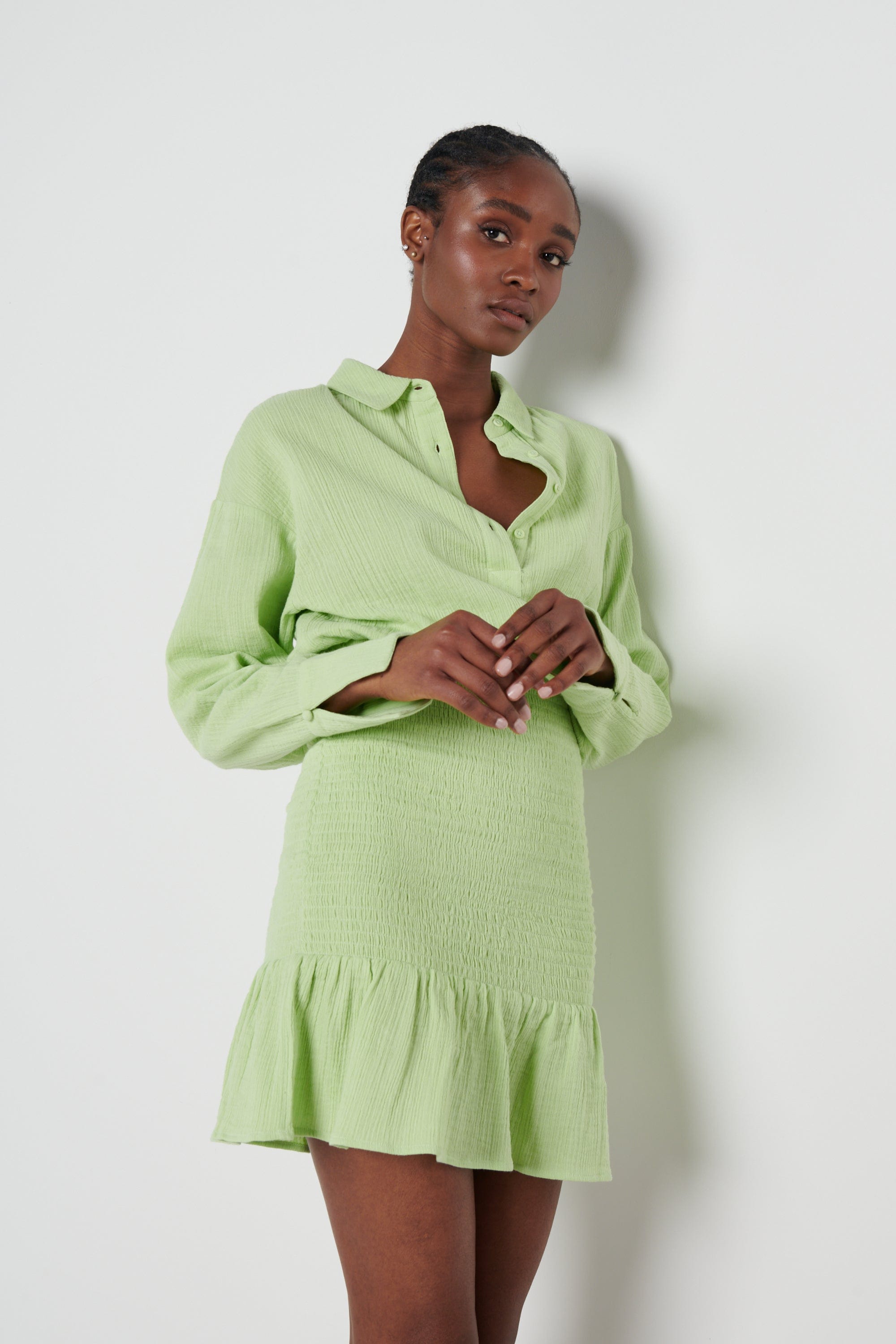Remi Shirred Mini Dress - Green