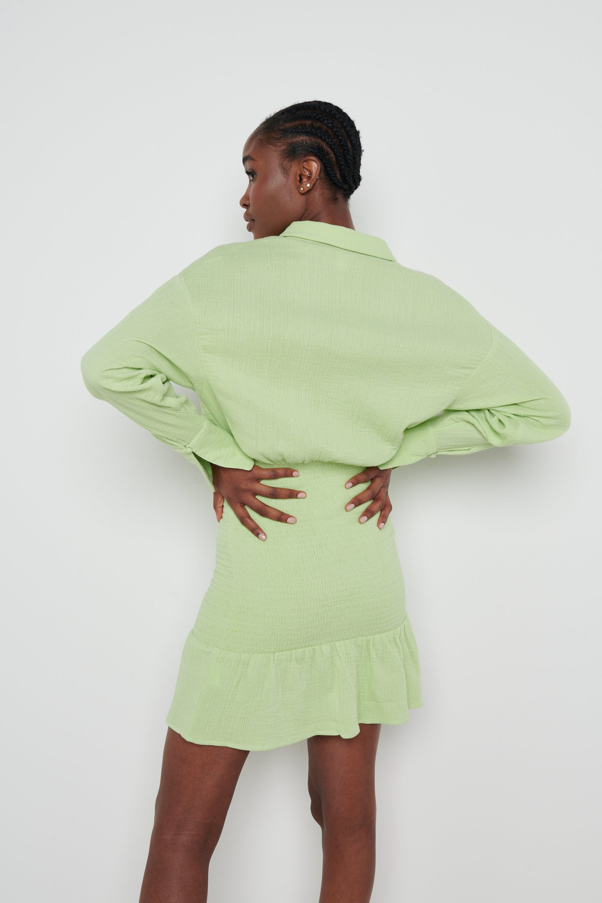 Remi Shirred Mini Dress - Green