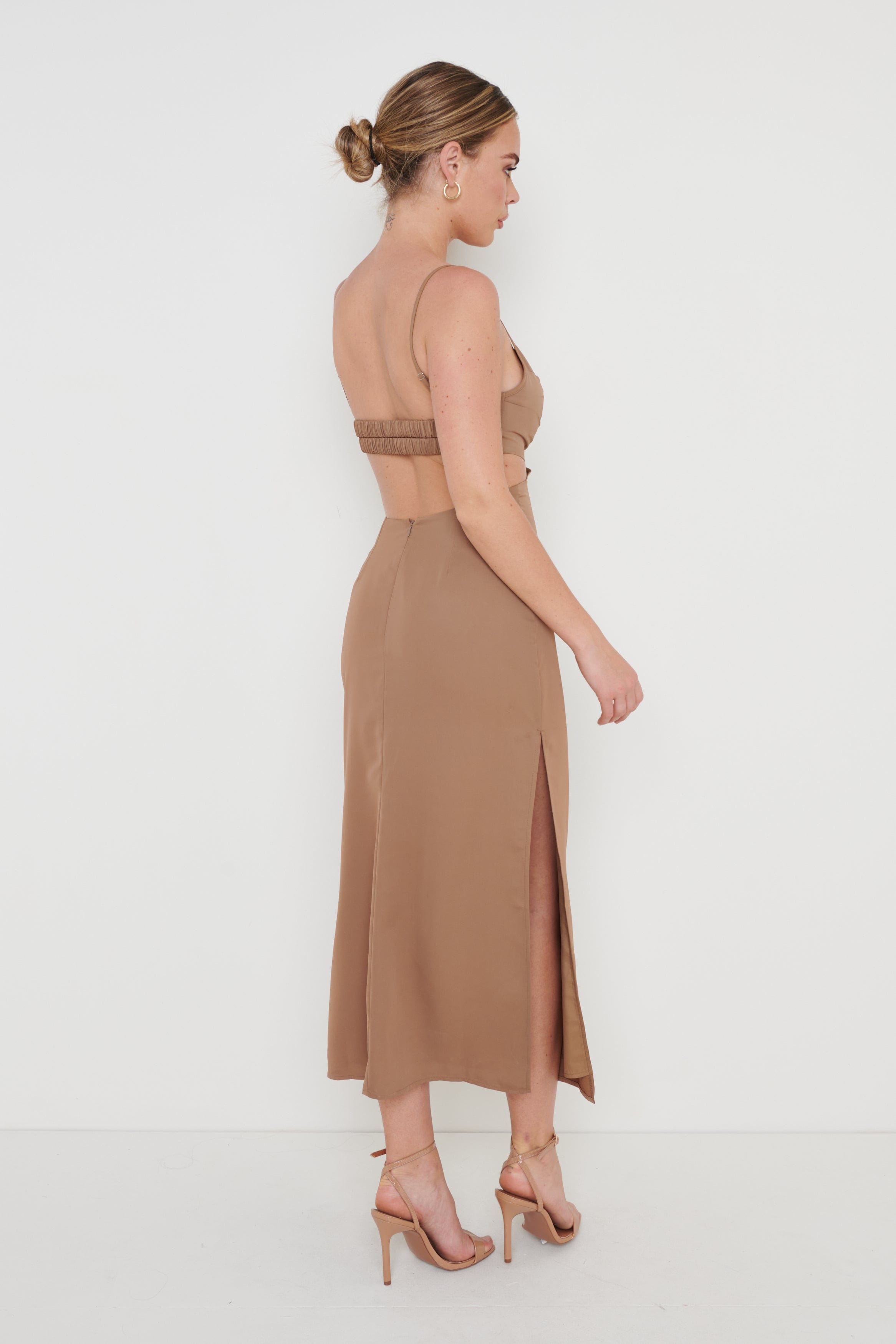 Reva Cut Out Midaxi Dress - Brown