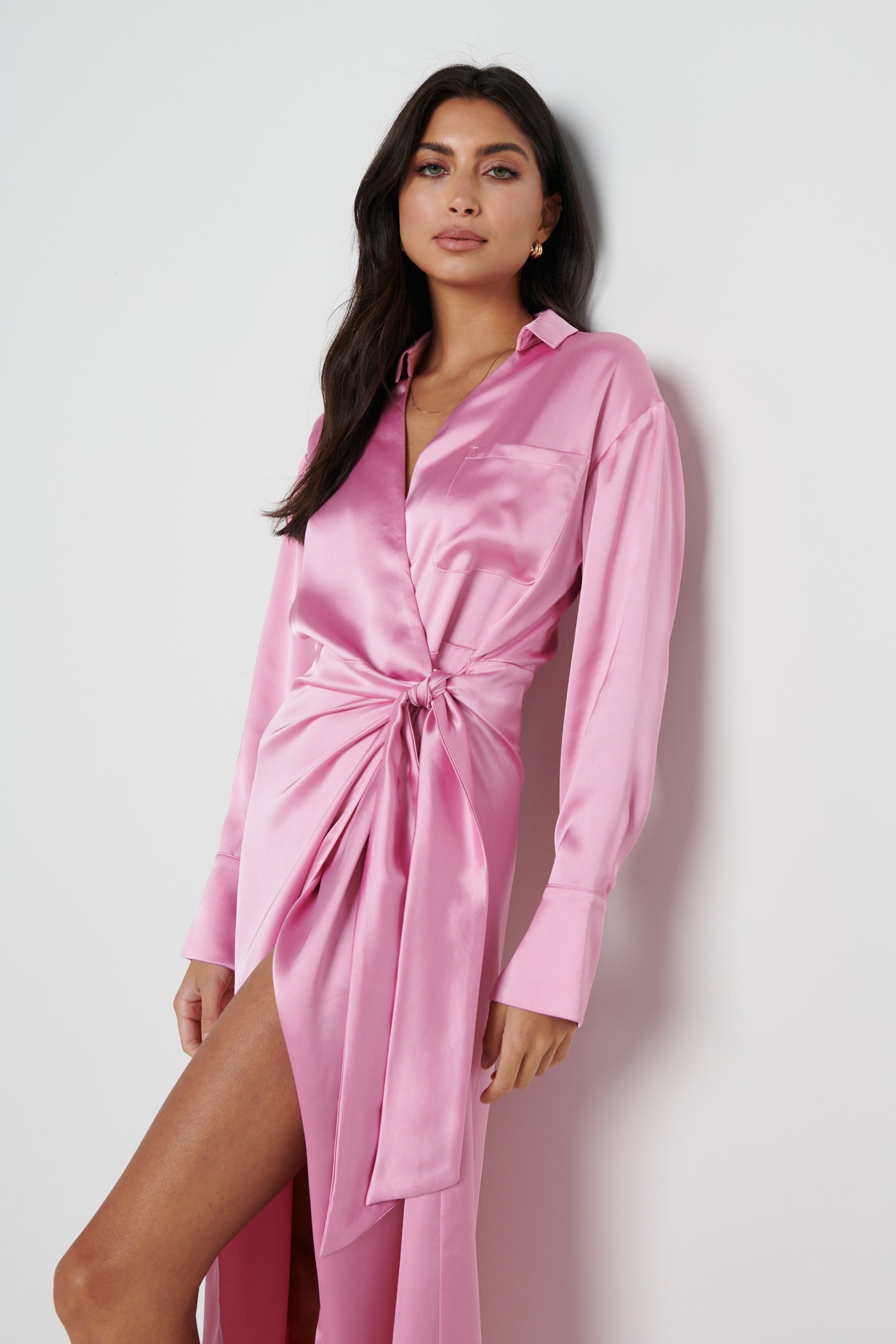 Ronnie Satin Wrap Dress - Pink – Pretty Lavish