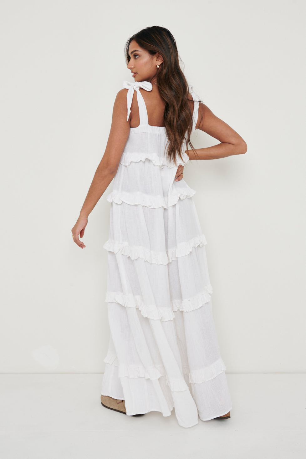 Rosetta Ruffle Midi Dress - White – Pretty Lavish