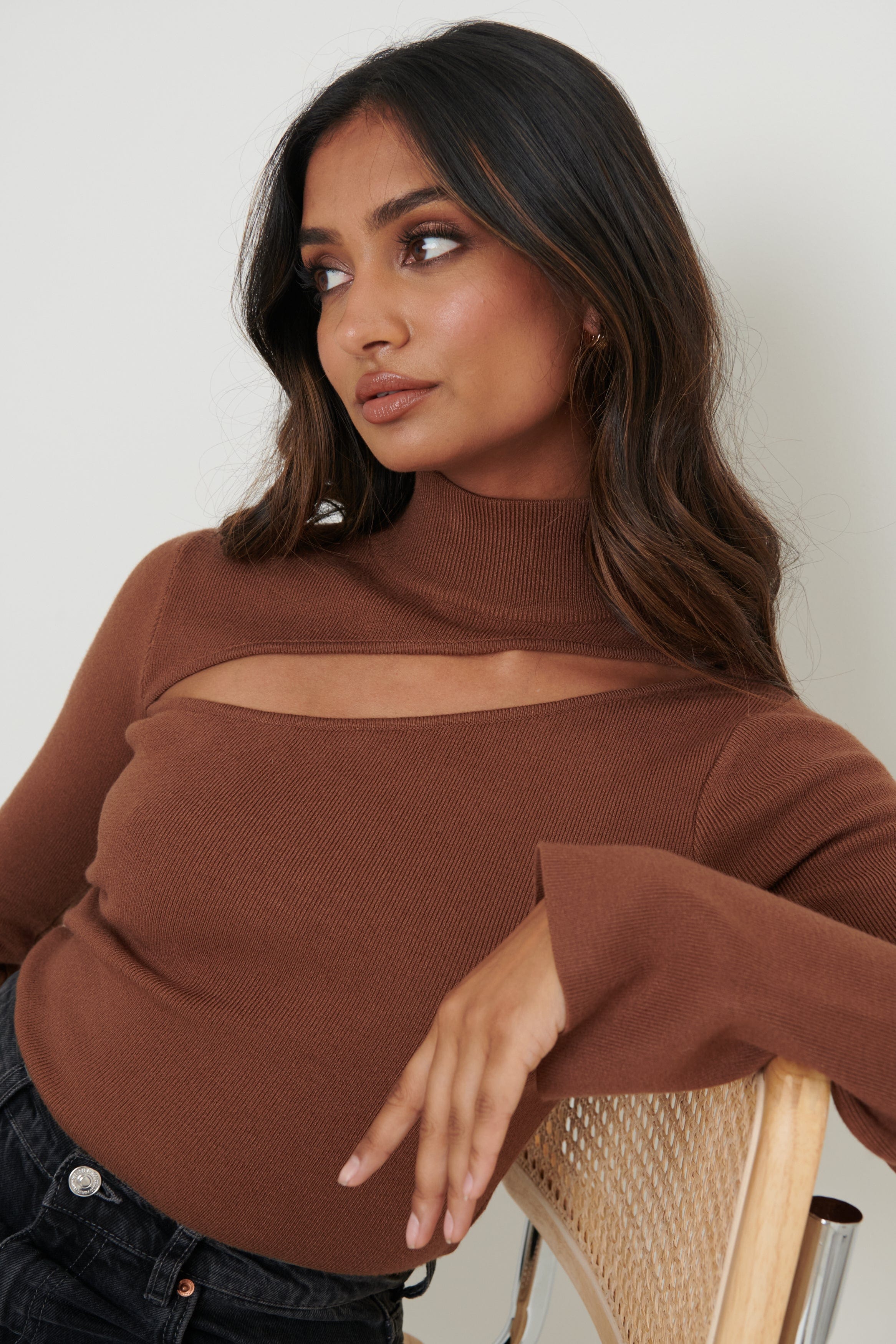Shani Cut Out Knit Top - Brown