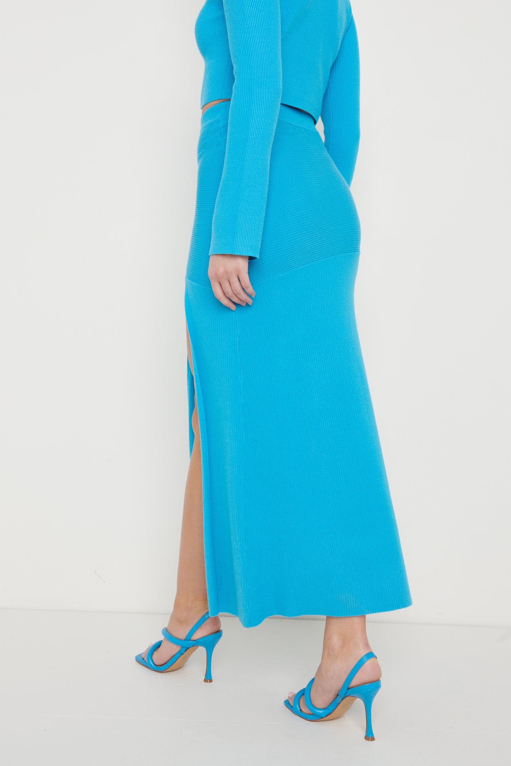 Sofia Asymmetric Knit Skirt - Aqua Blue