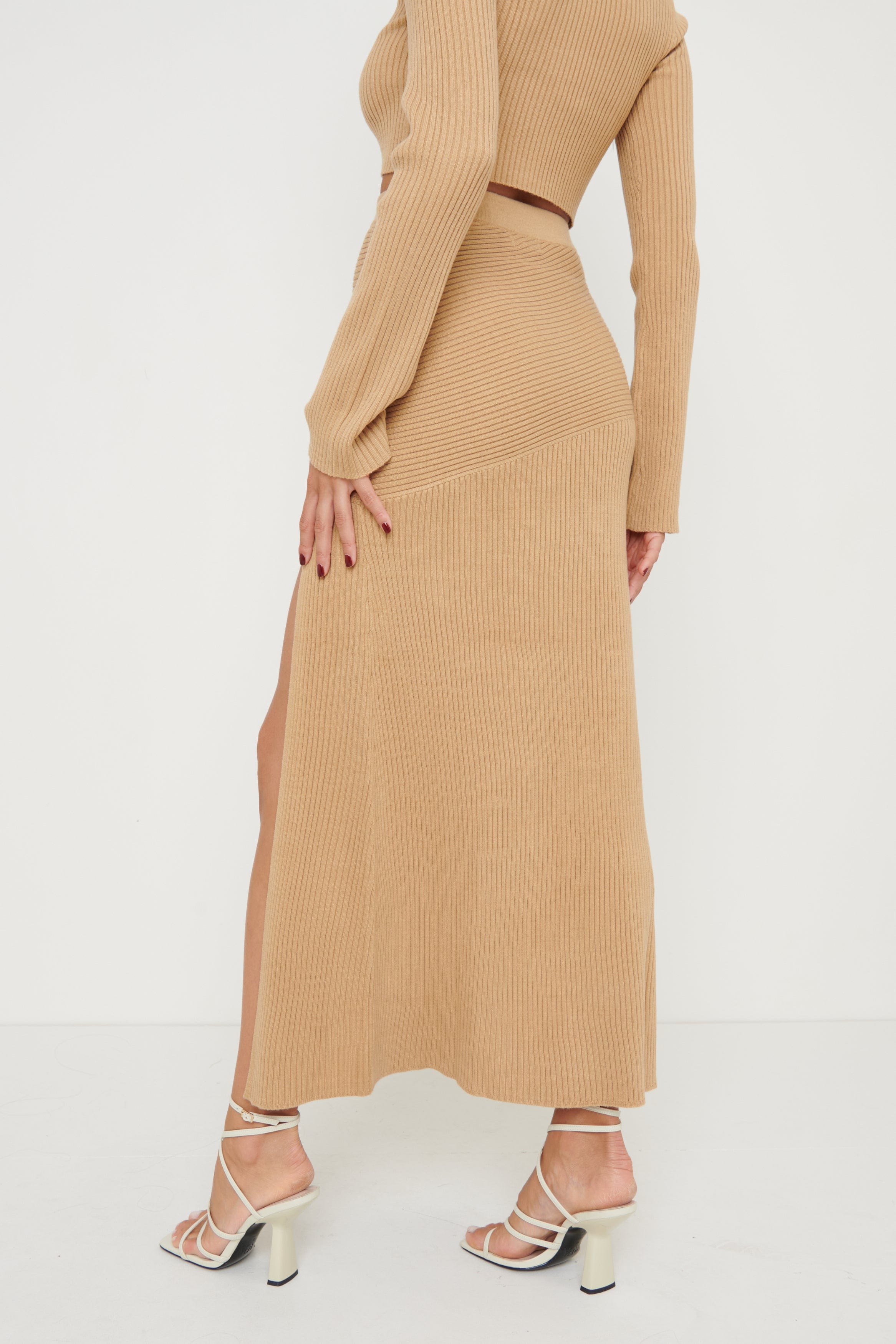 Sofia Asymmetric Knit Skirt - Camel