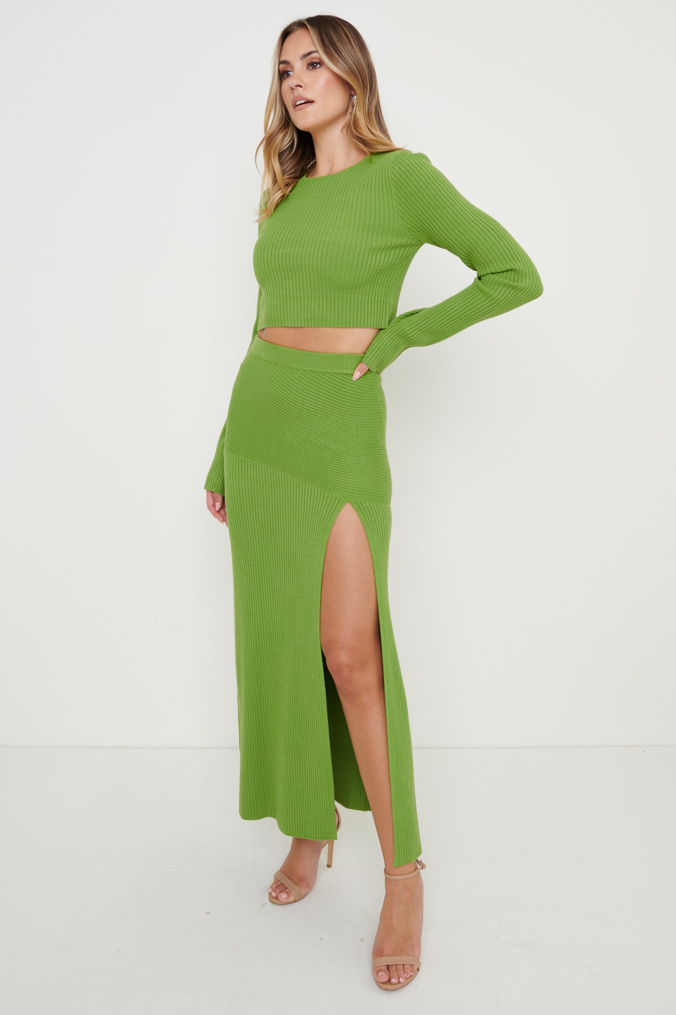 Sofia Asymmetric Knit Skirt - Green