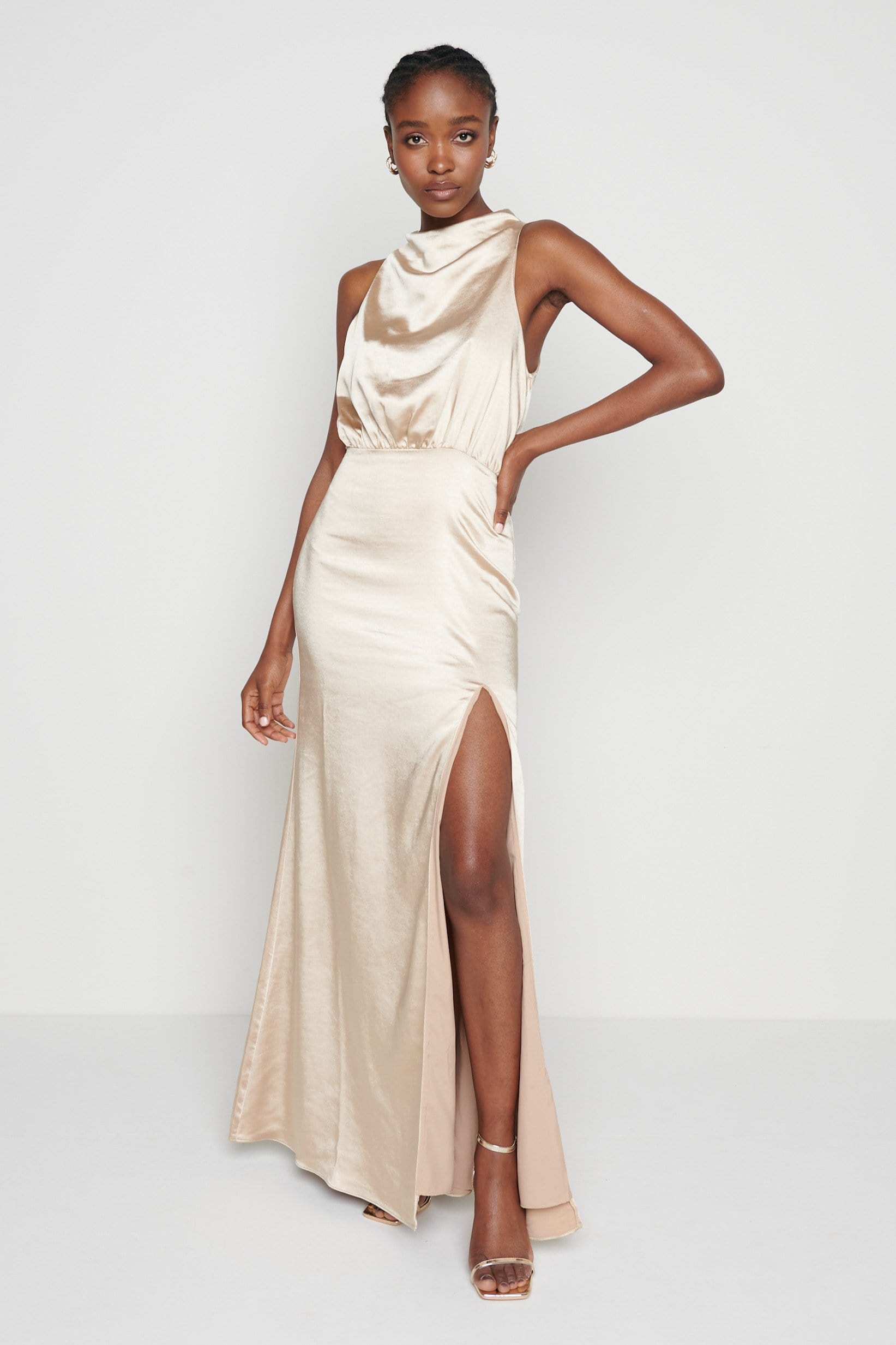 Tabitha Funnel Neck Midaxi Dress - Champagne Gold