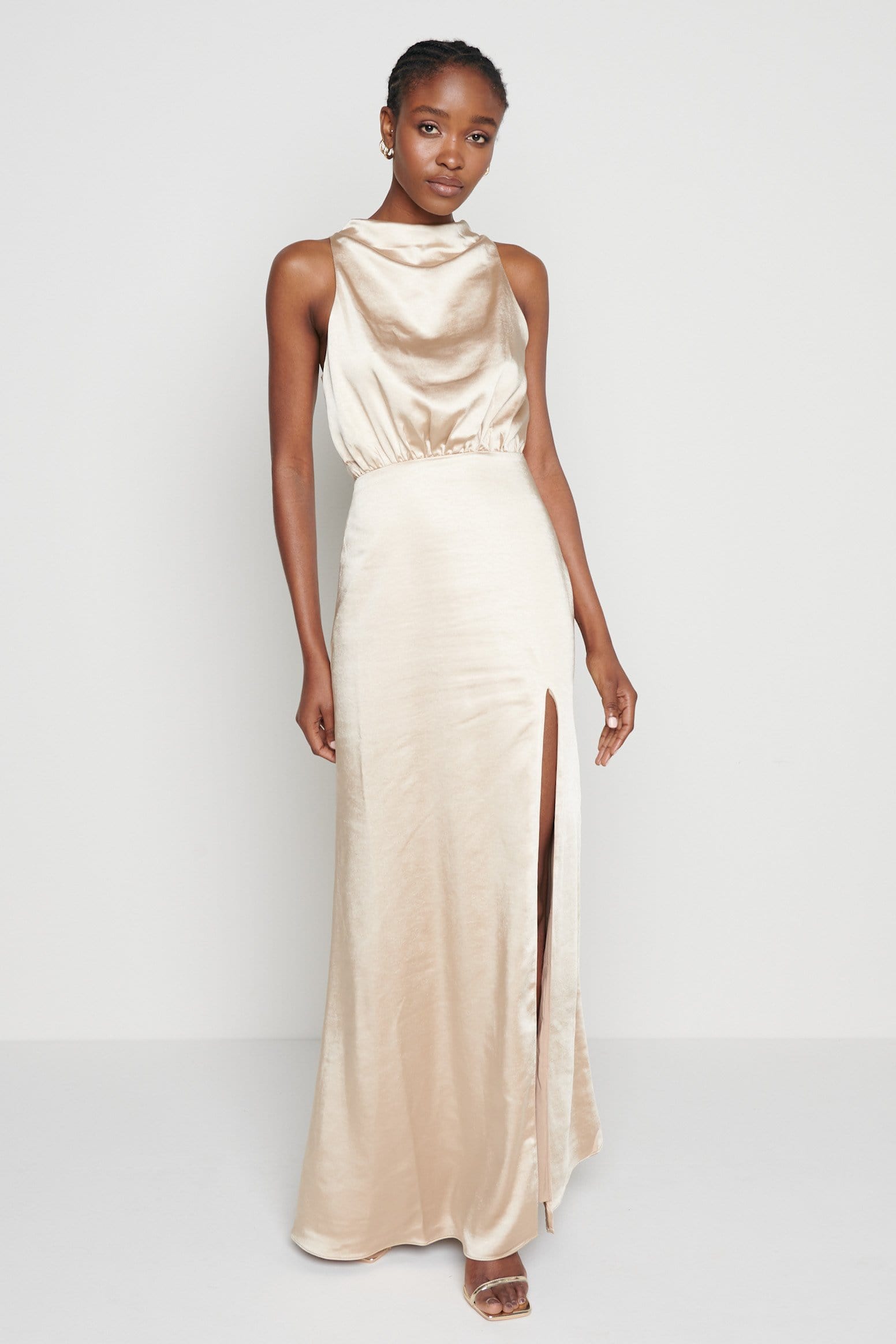 Tabitha Funnel Neck Midaxi Dress - Champagne Gold
