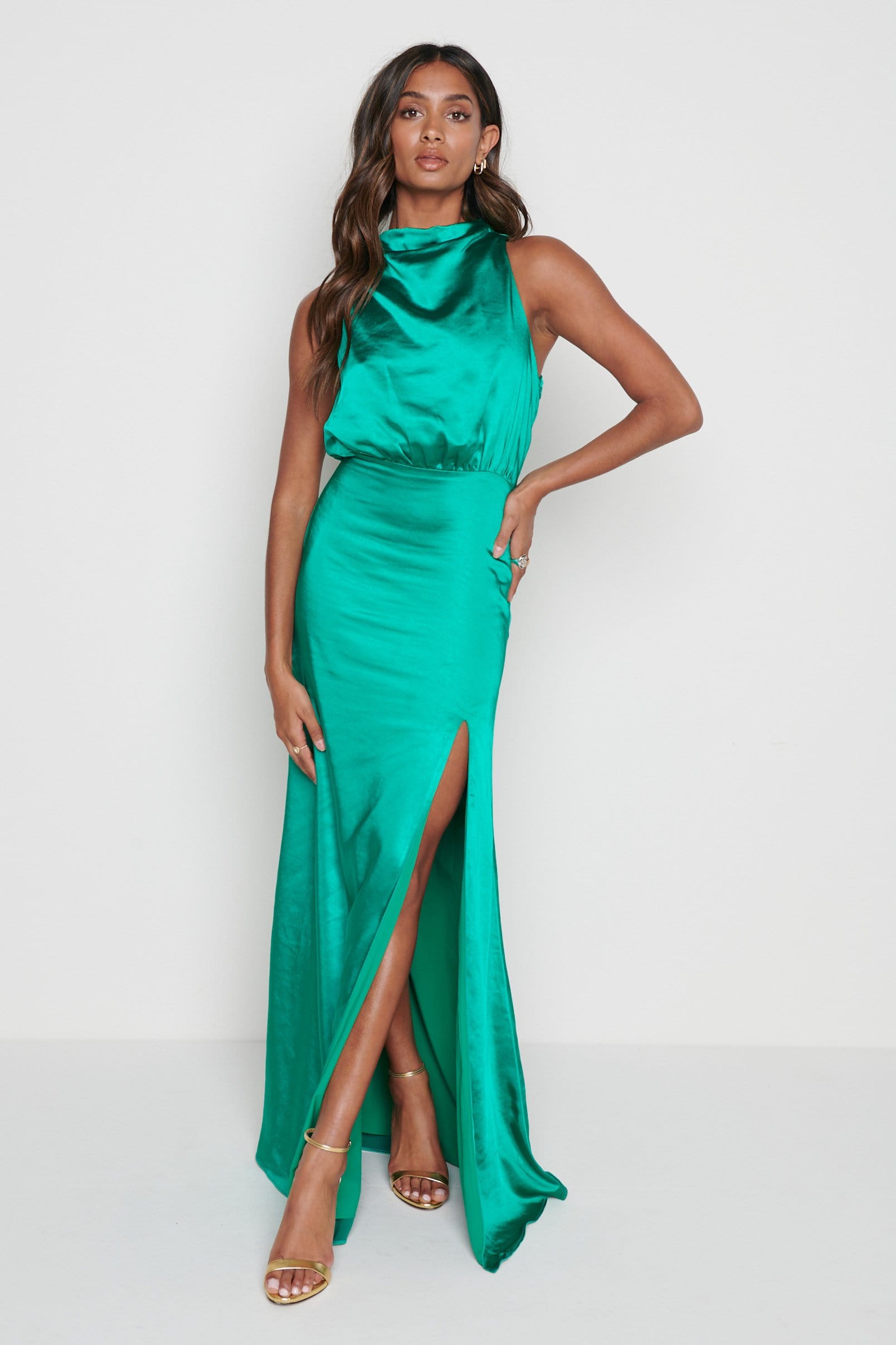 Tabitha Funnel Neck Midaxi Dress - Bright Emerald