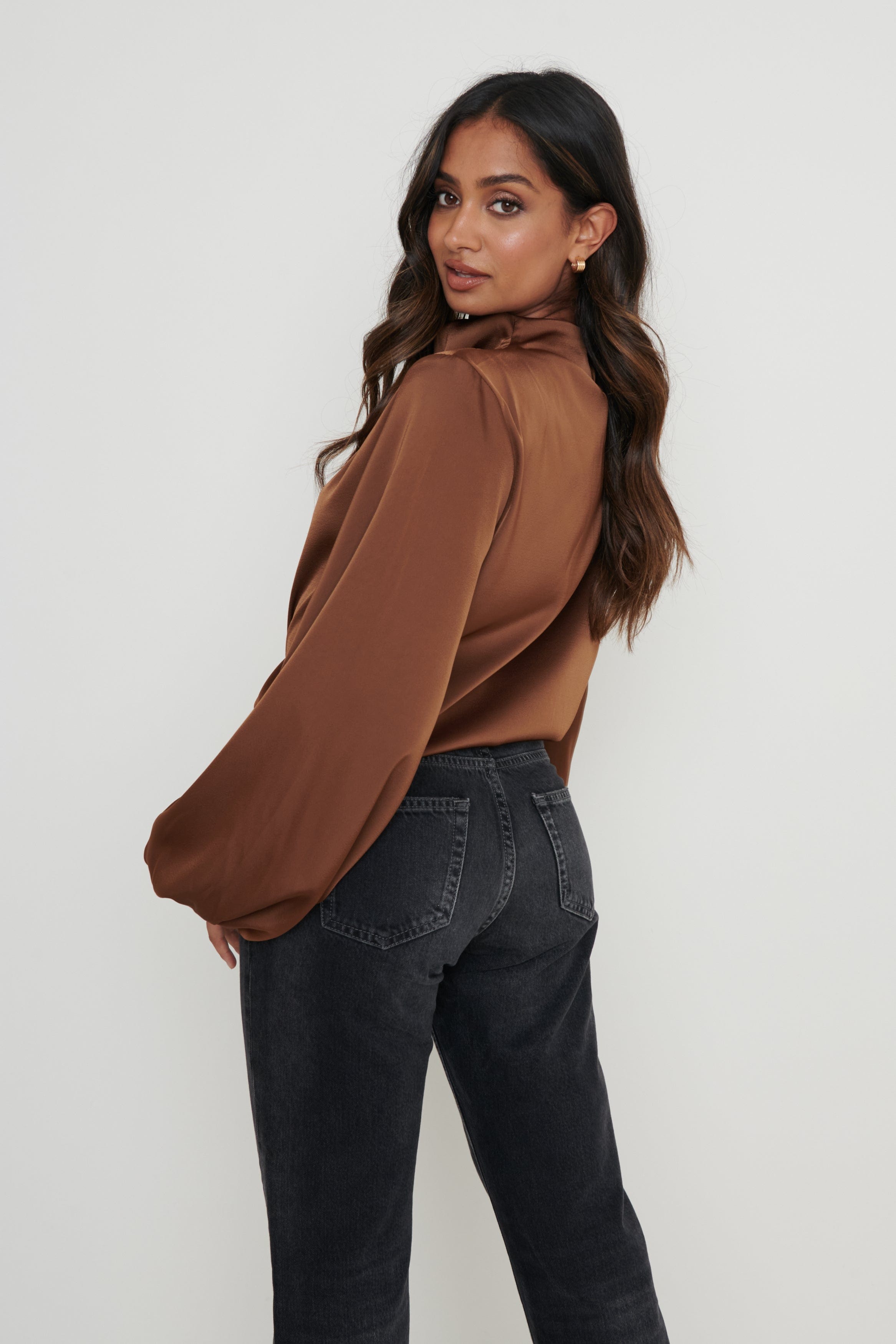 Tate Cowl Neck Pleated Blouse - Brown