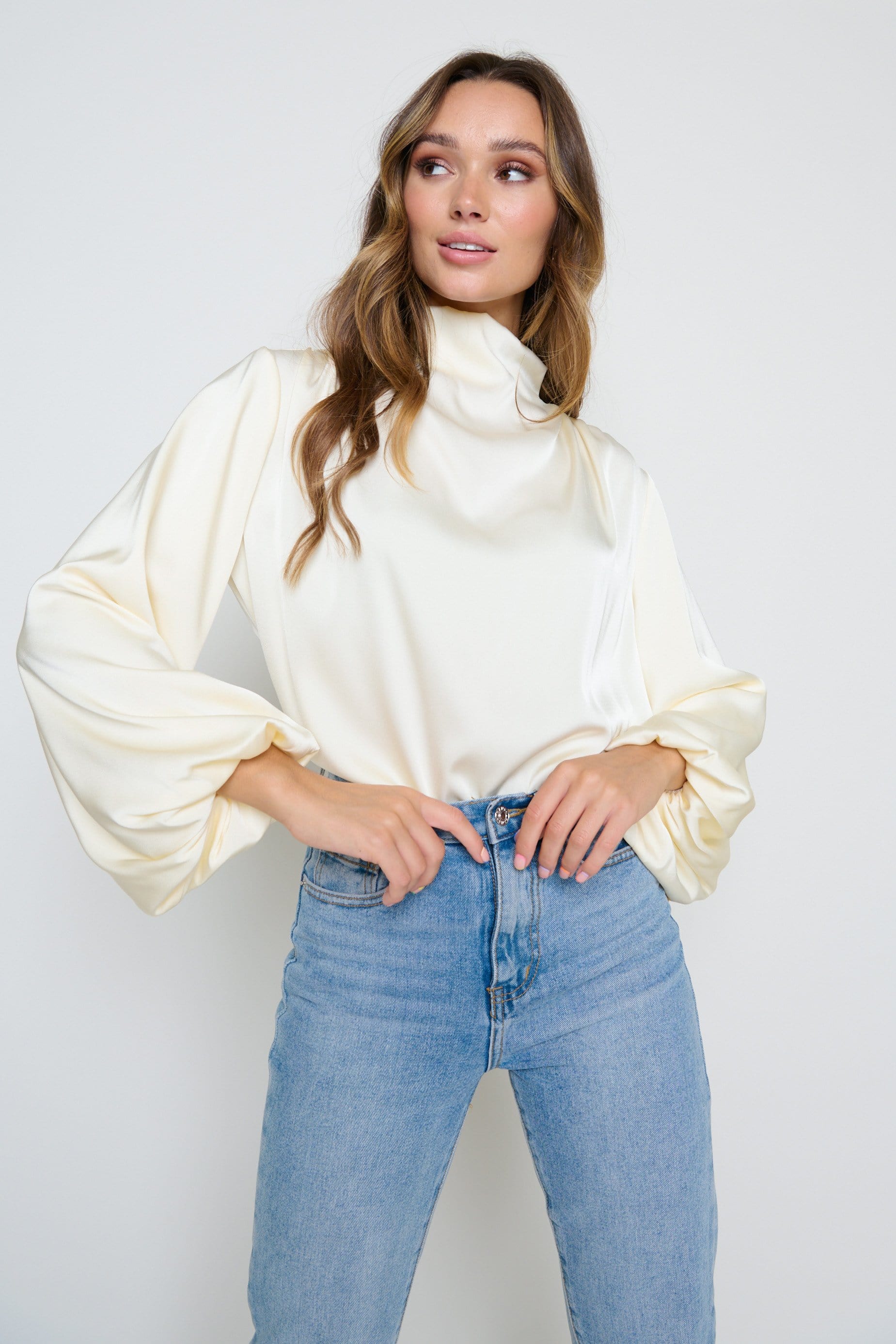 Tate Cowl Neck Pleated Blouse - Oyster