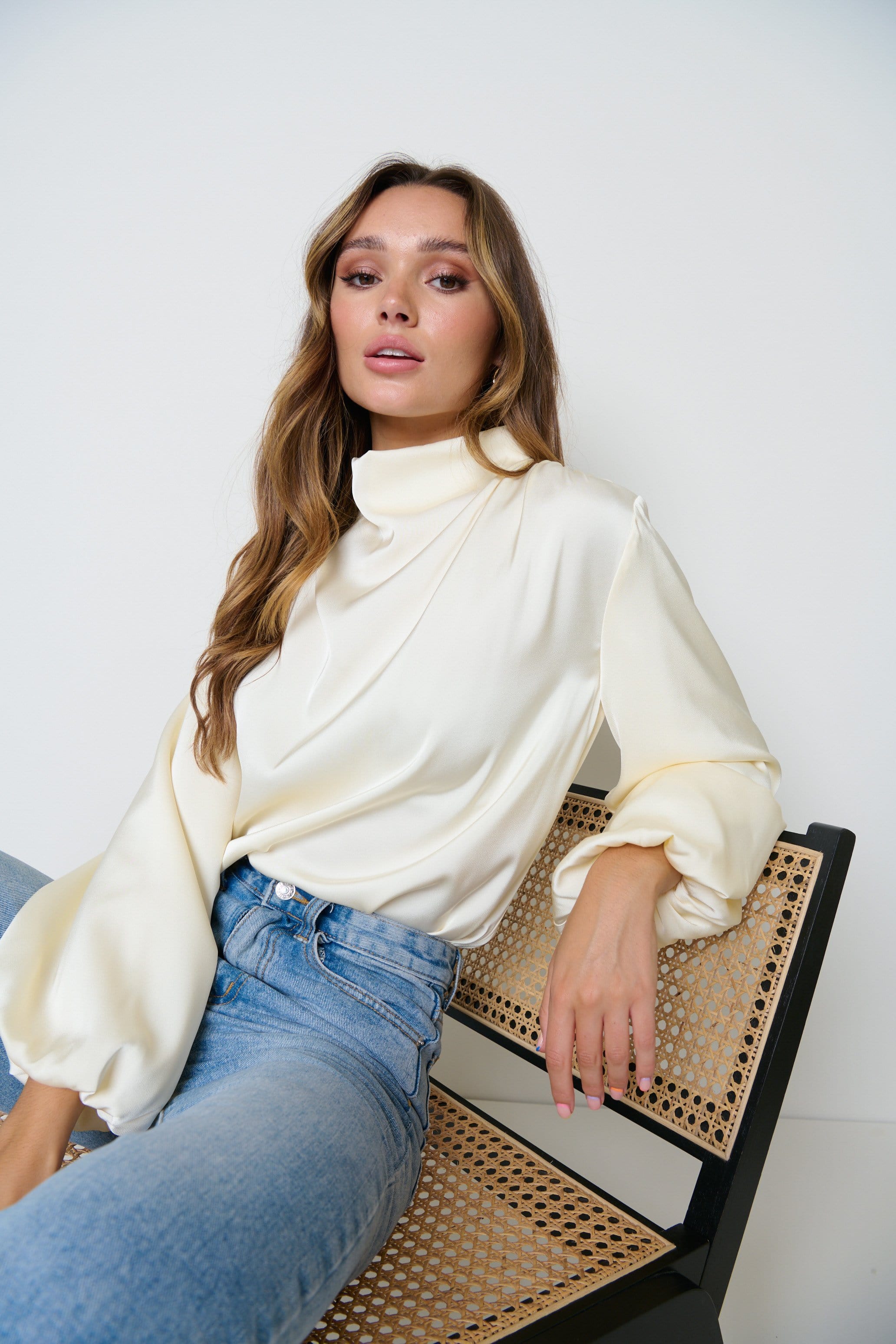 Tate Cowl Neck Pleated Blouse - Oyster
