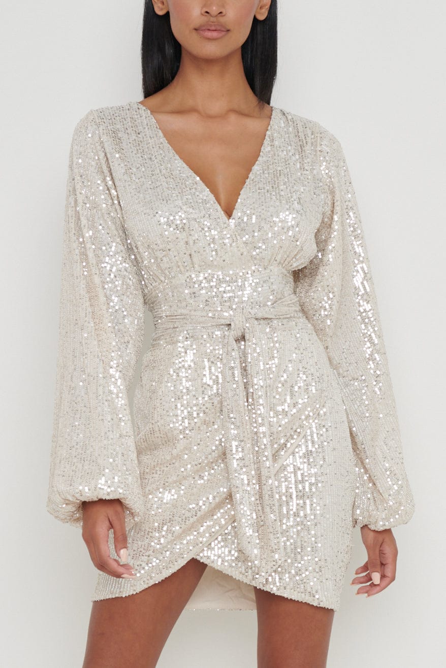 Tori Balloon Sleeve Sequin Dress - Silver – Pretty Lavish