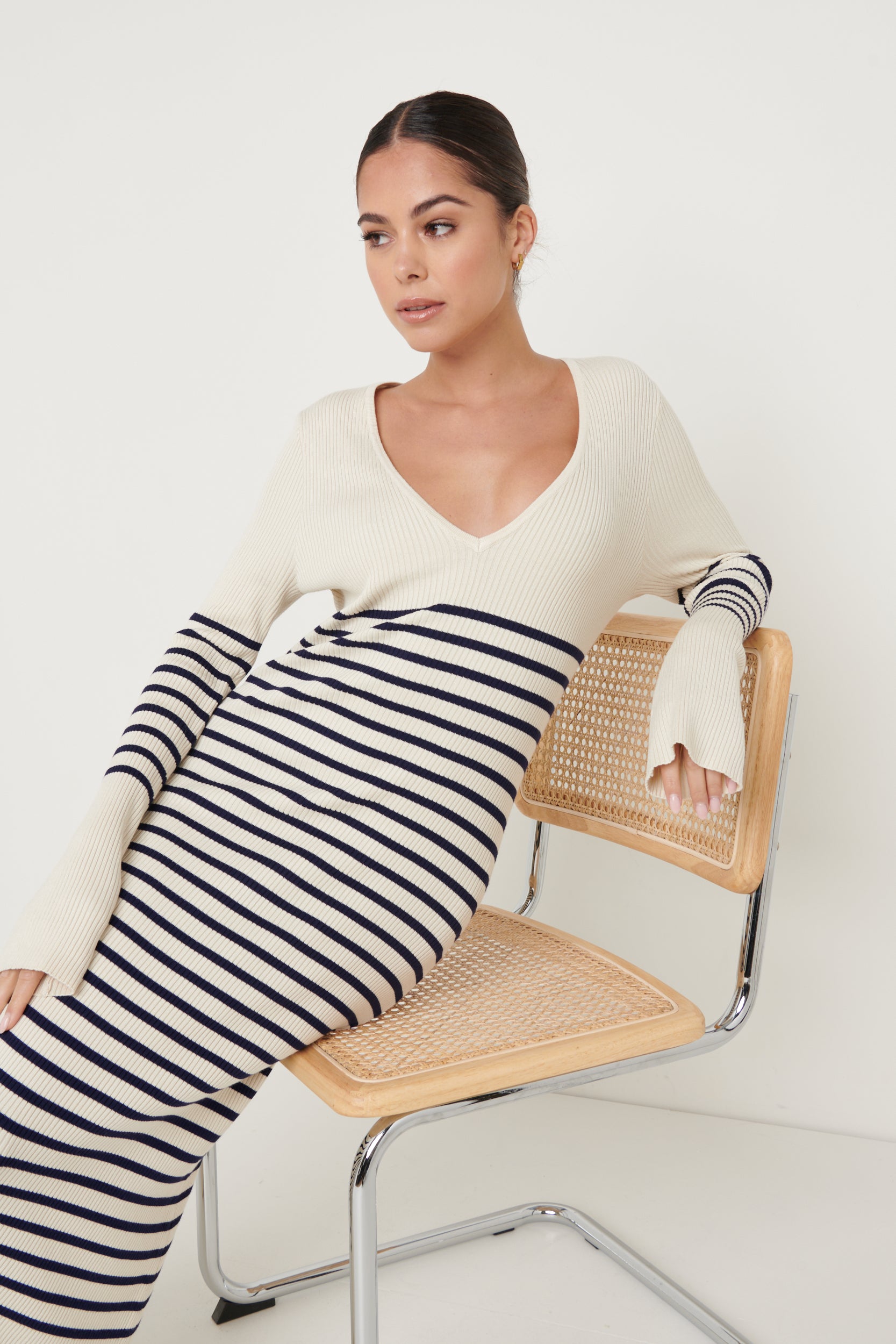 Vanessa Striped Knit Dress - Cream and Blue – Pretty Lavish