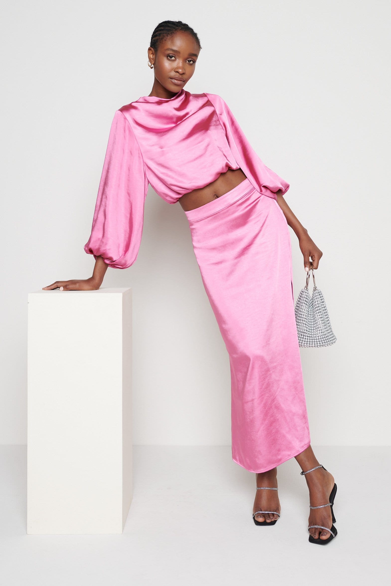 Yasmin Balloon Sleeve Crop Blouse - Millenial Pink
