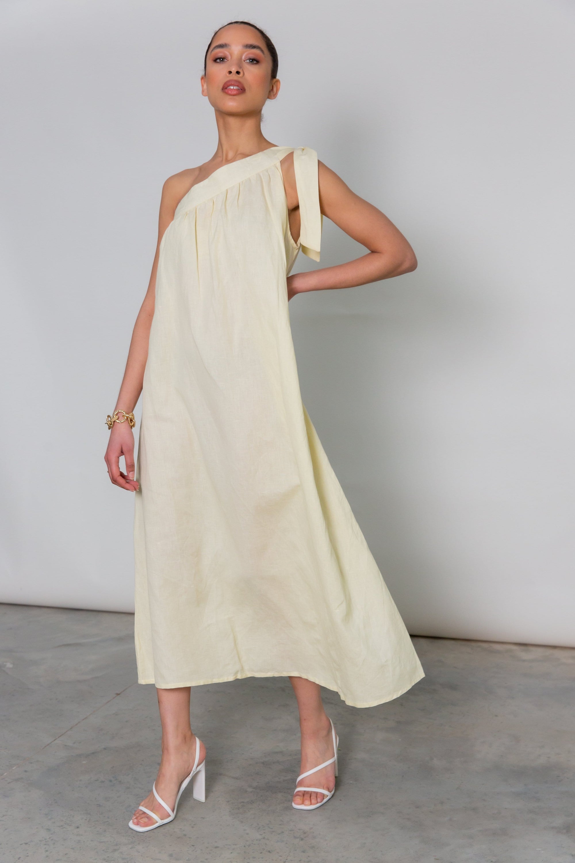 Oria One Shoulder Midi Dress - Lemon Yellow – Pretty Lavish