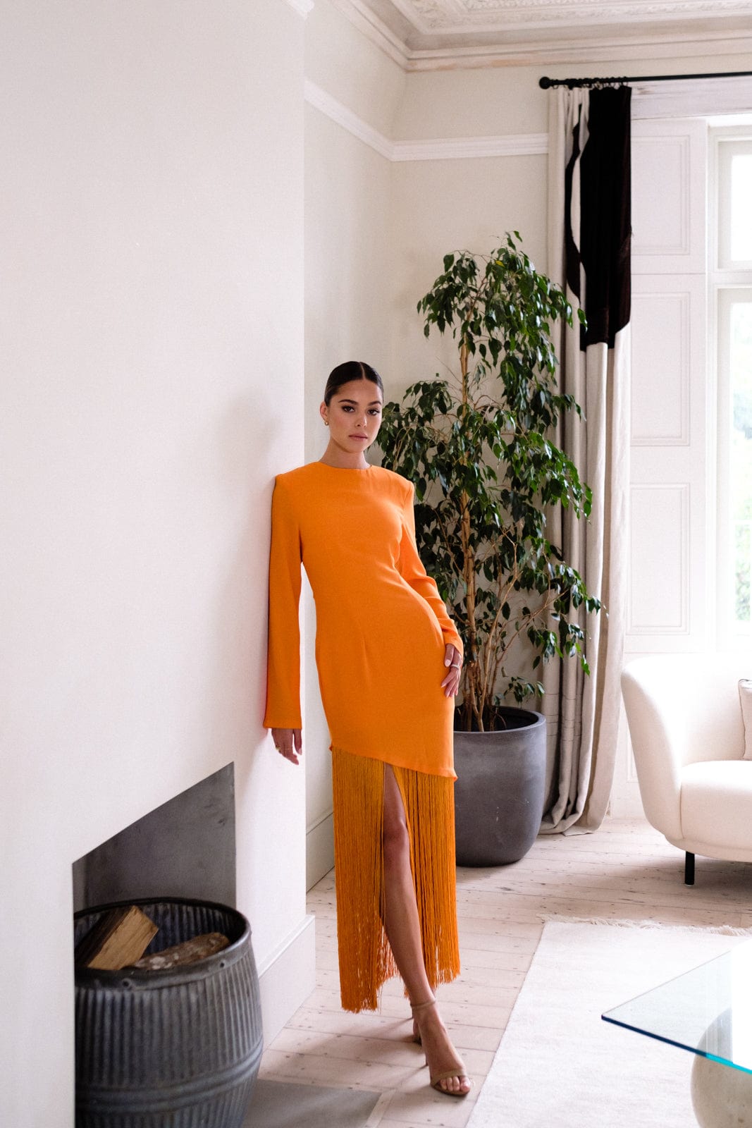 Robe longue à franges Françoise - Orange
