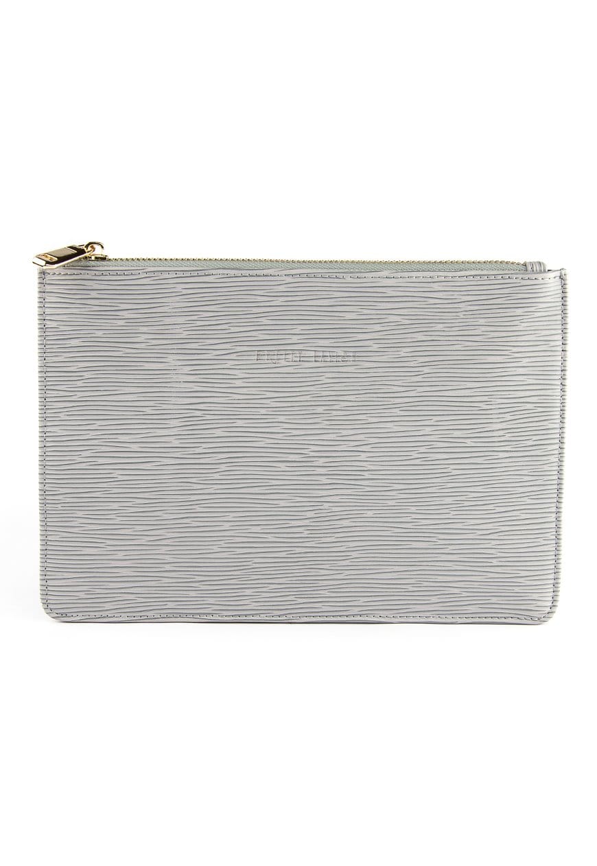 Outlet Ribbed Leather Clutch Bag - Grey, Bags - Pretty Lavish (288004046877)