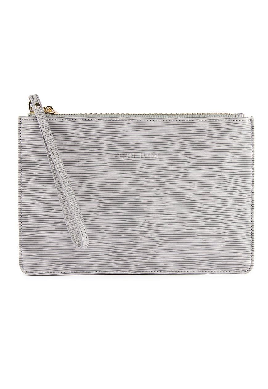 Outlet Ribbed Leather Clutch Bag - Grey, Bags - Pretty Lavish (288004046877)