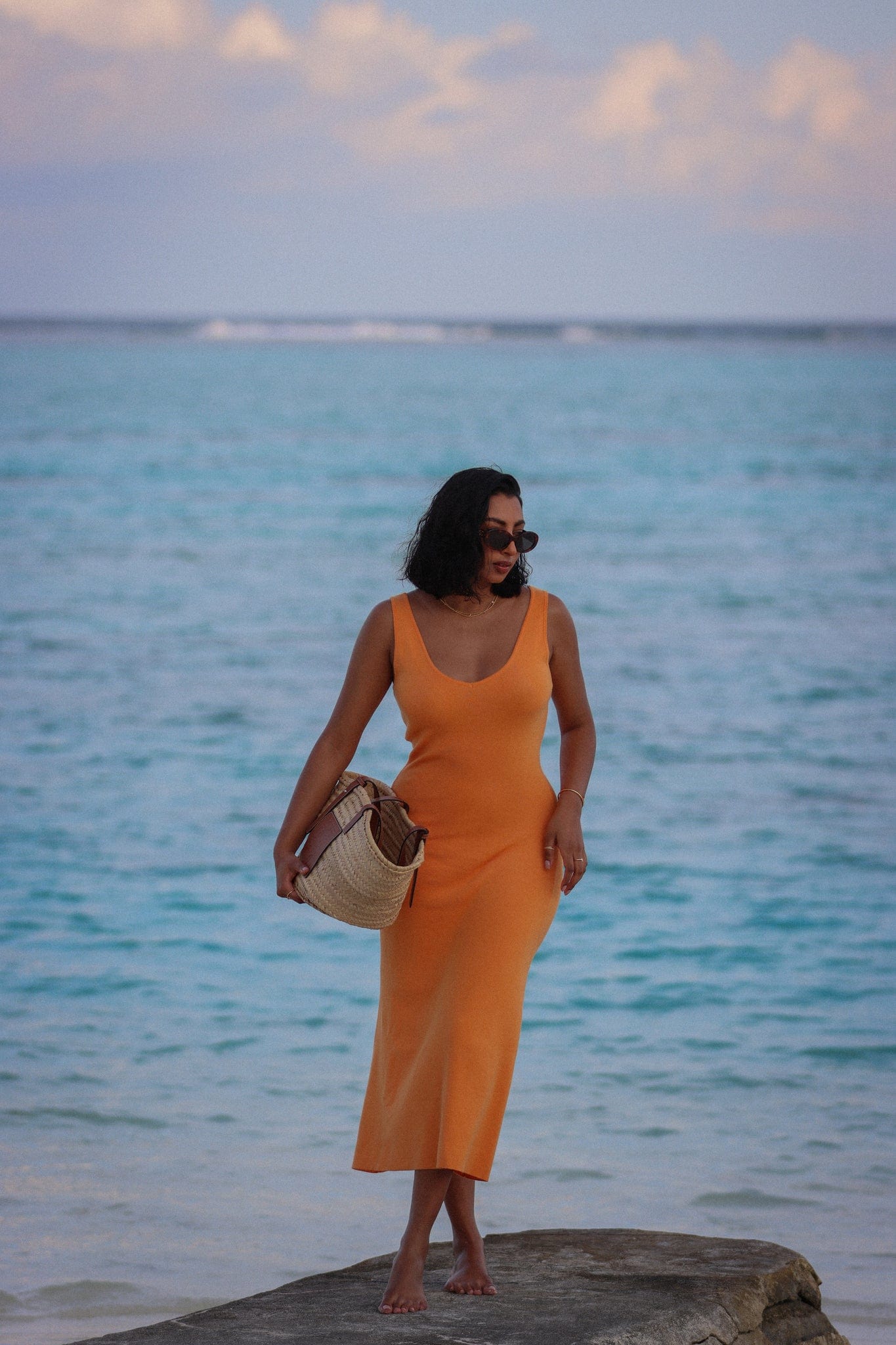 Mona A-Line Knit Dress - Orange
