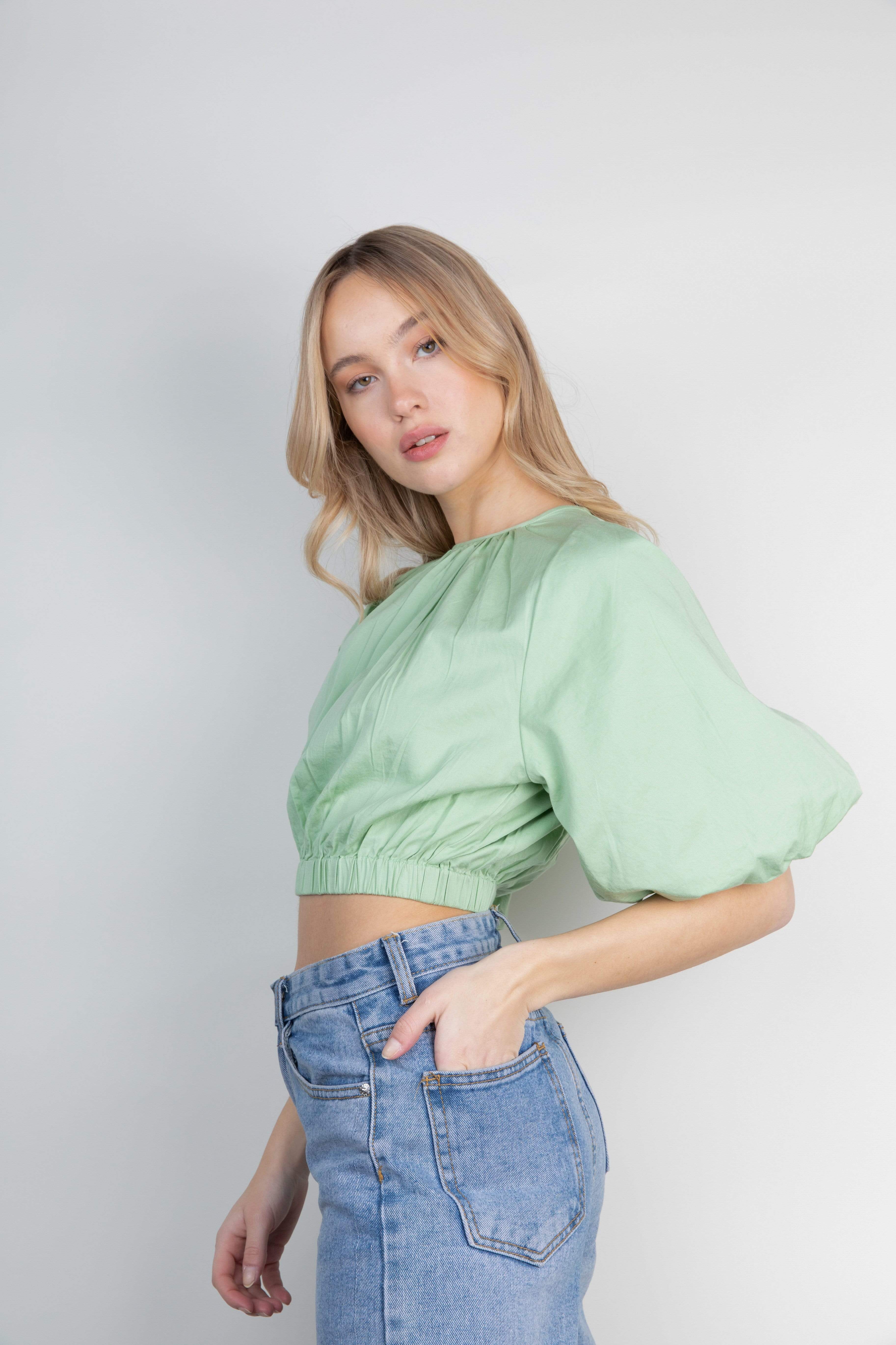 Ruby Puff Sleeve Blouse - Pastel Green (4827783987293)