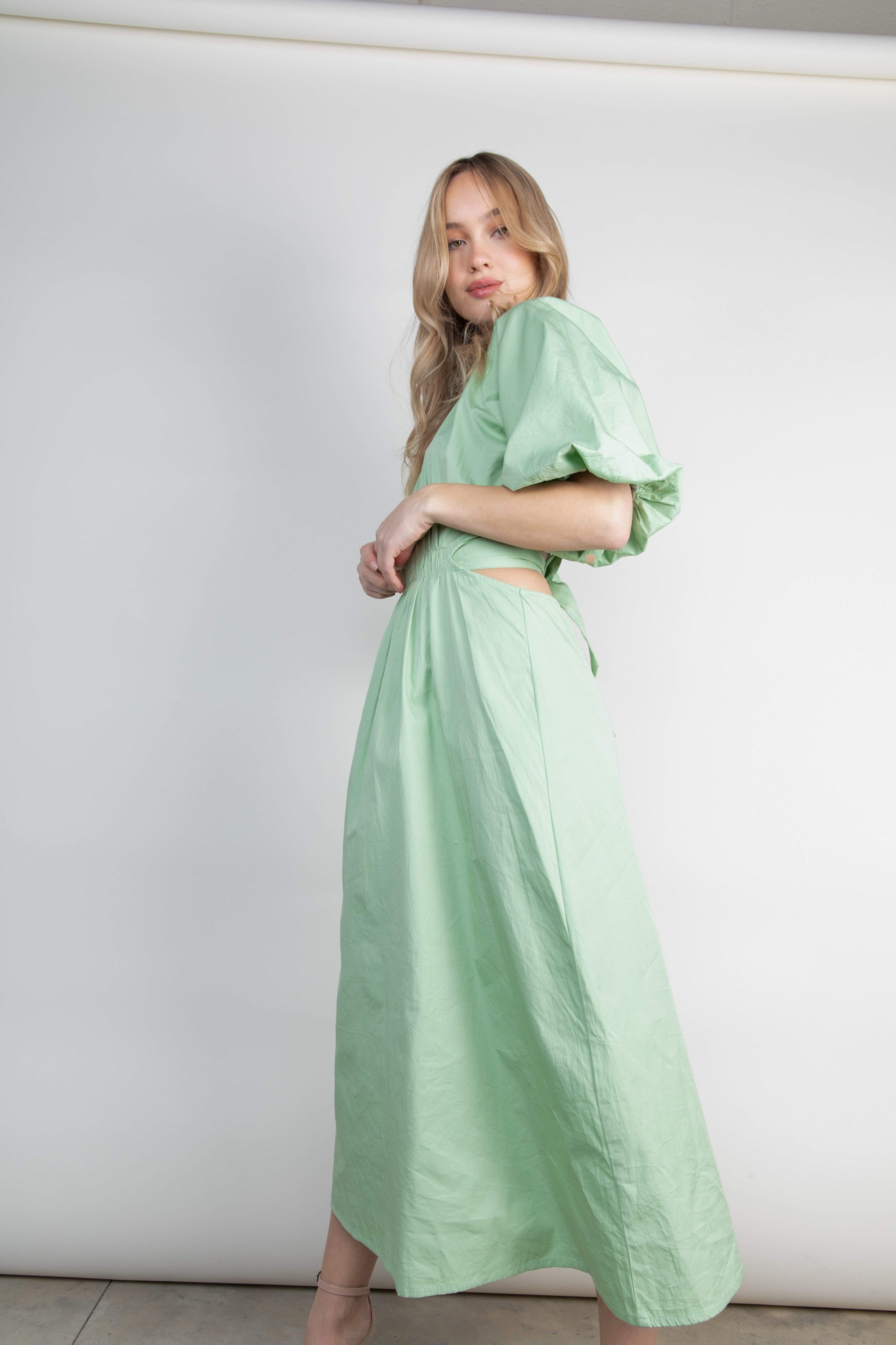 Ruby Cut Out Midi Dress - Pastel Green (4827784085597)