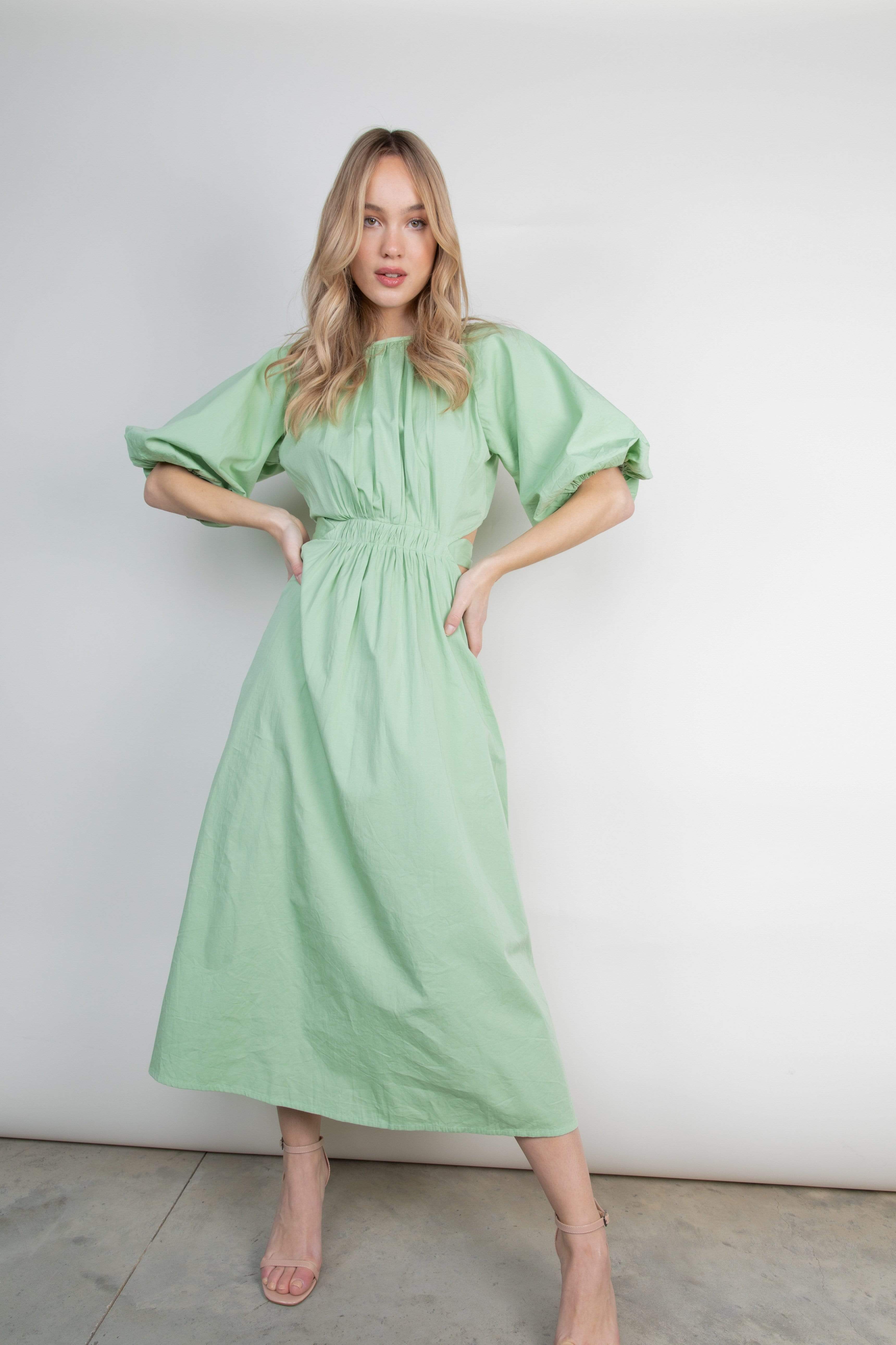 Ruby Cut Out Midi Dress - Pastel Green (4827784085597)